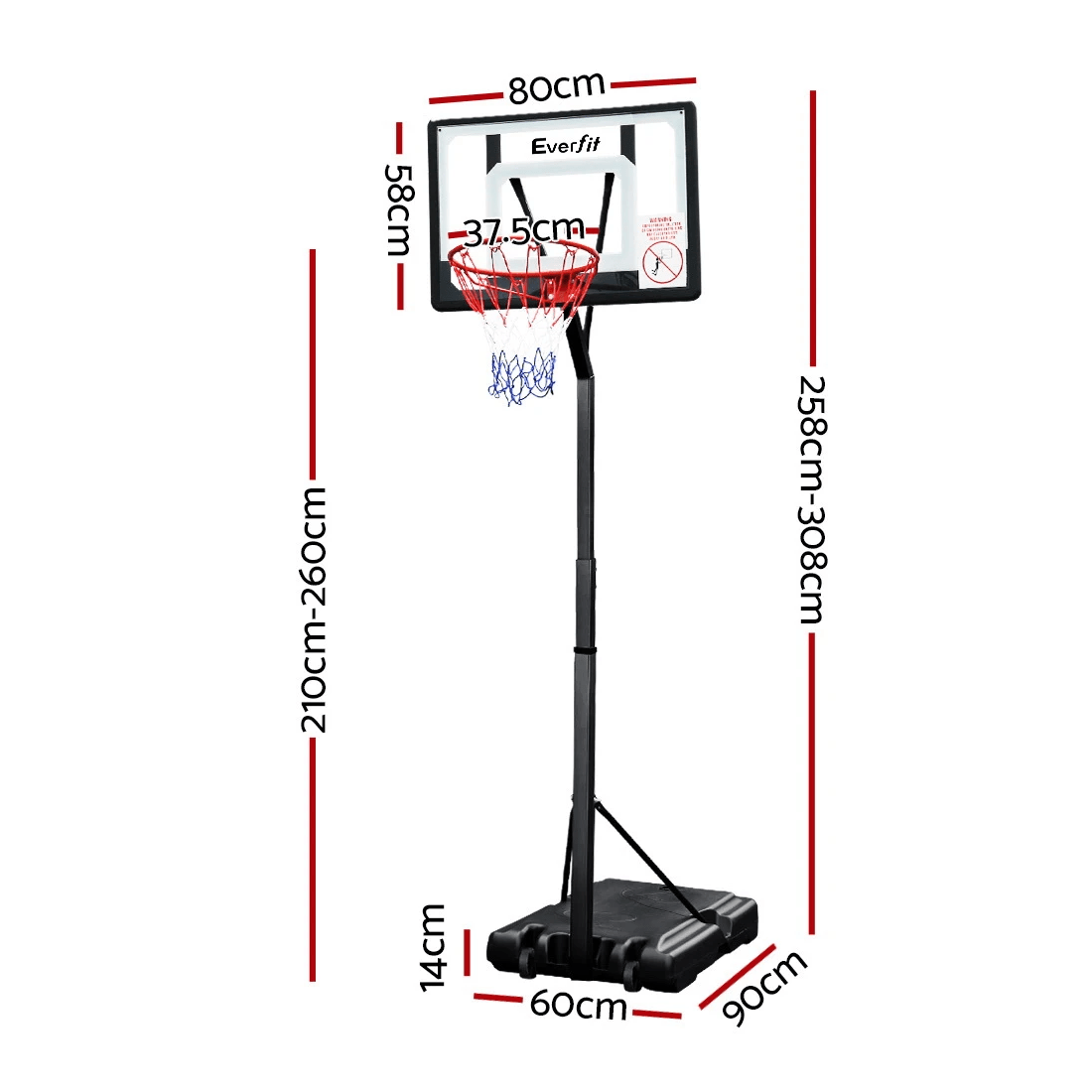 2 Everfit 2.6M Basketball Hoop Stand System Adjustable Portable Pro Kids Clear - Multi, 2 of 2