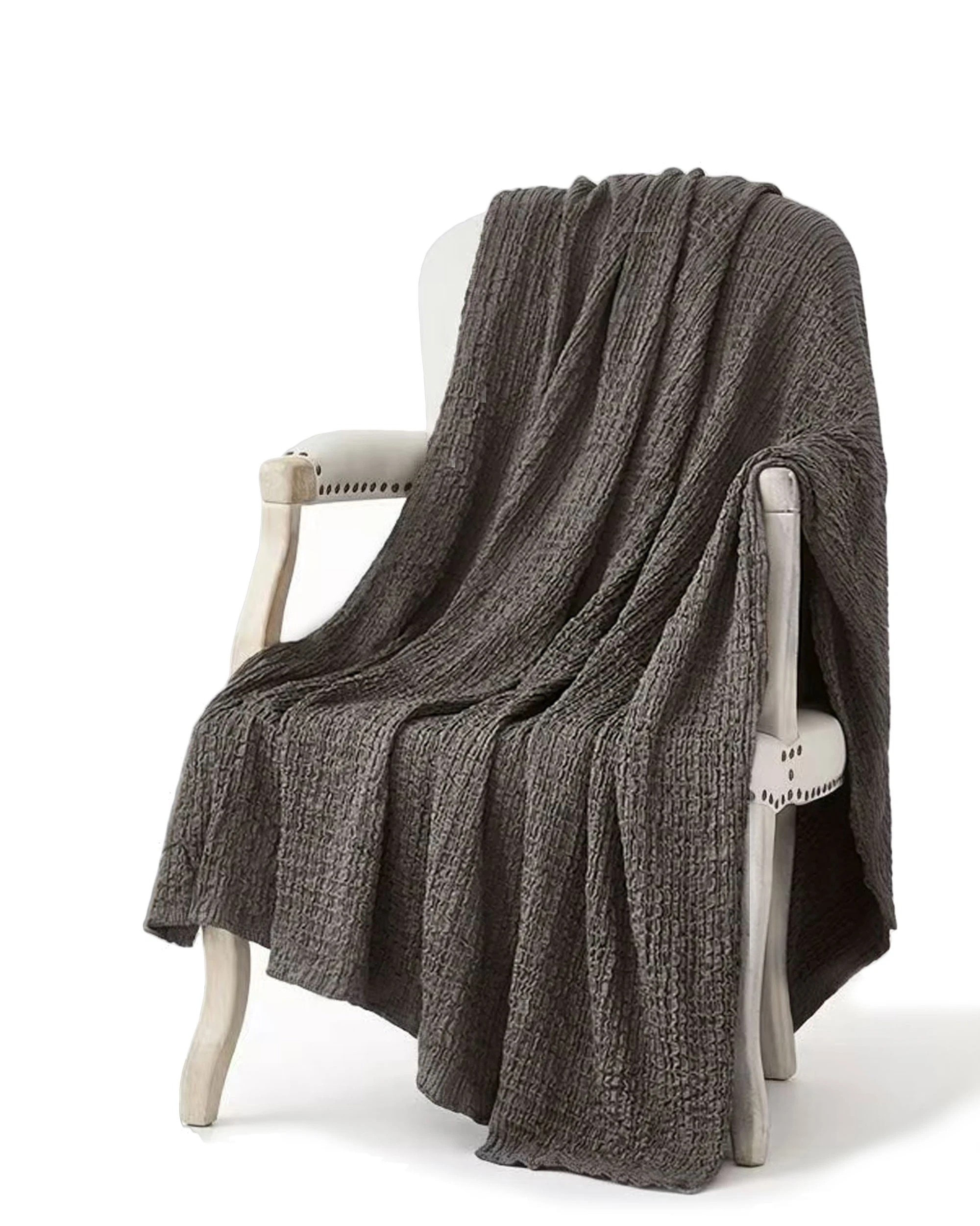 1 Cotton More Corrugated Seersucker Blanket Throw 150x200cm - Brown, 1 of 8