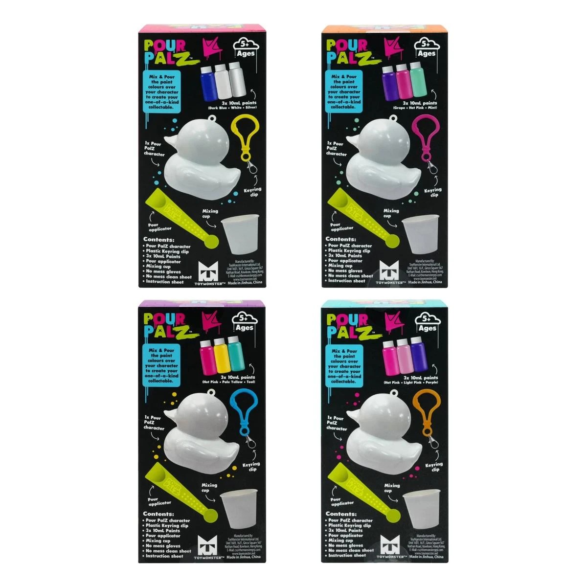 5 Pour Palz Mini Paint Duck Keyring - Assorted, 5 of 5