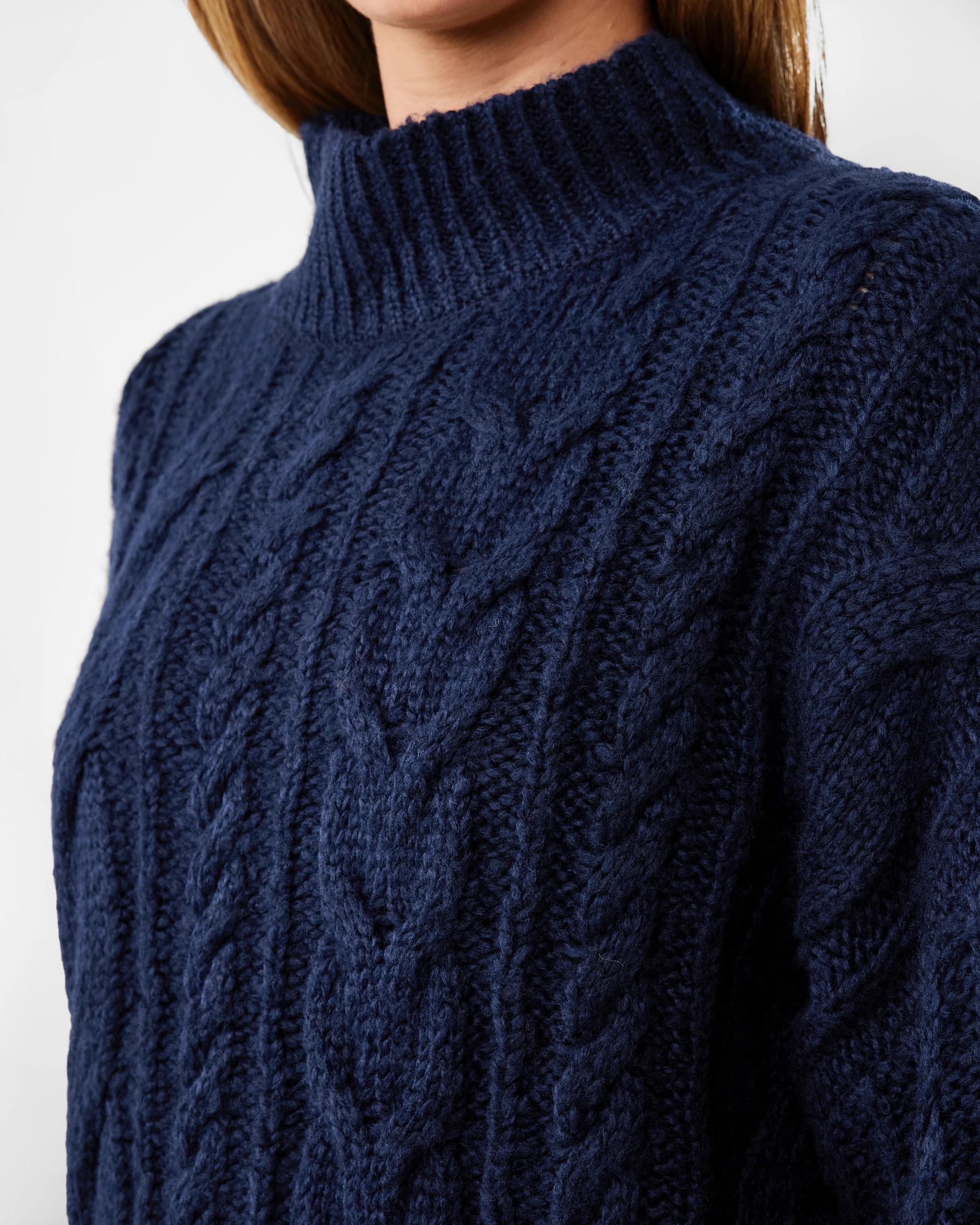 6 Cable Funnel Neck Jumper Blu Pcoat, 6 of 6