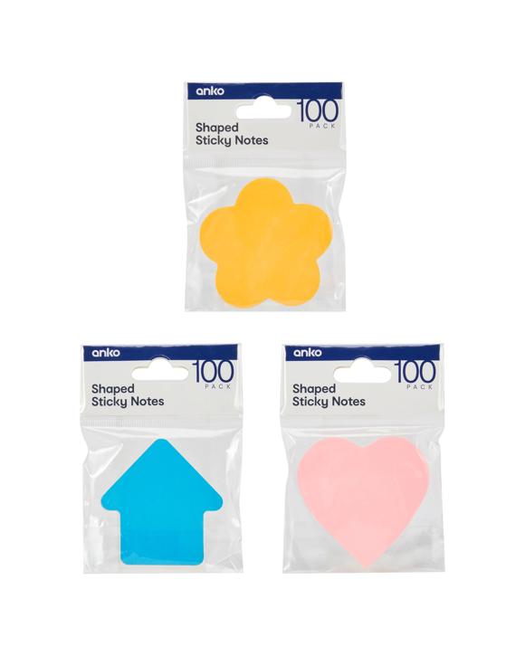 100 Pack Shaped Sticky Notes - Assorted