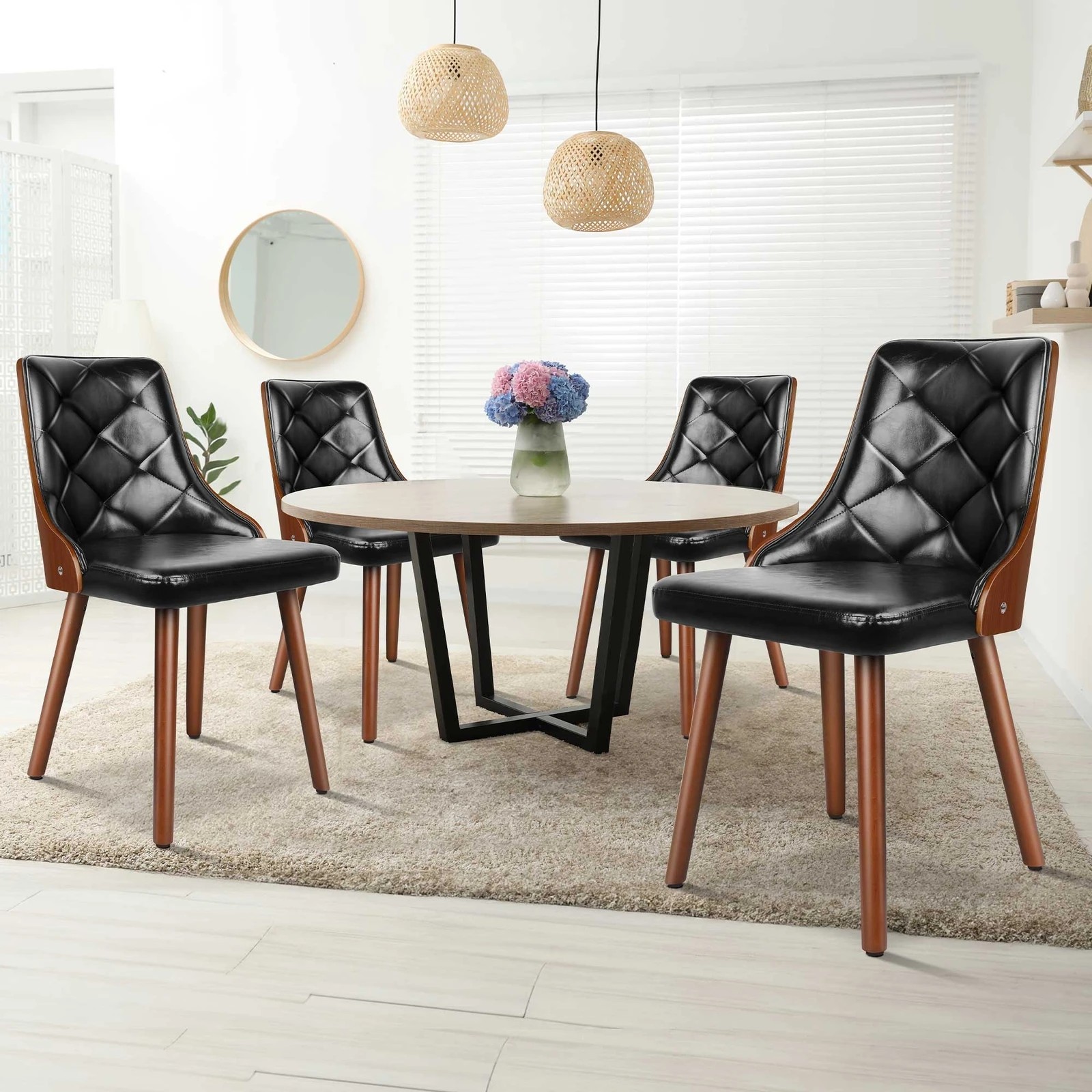 2 Alfordson 4x Dining Chairs Kitchen Lounge Padded Tufted Glossy PU Leather - Black, 2 of 4