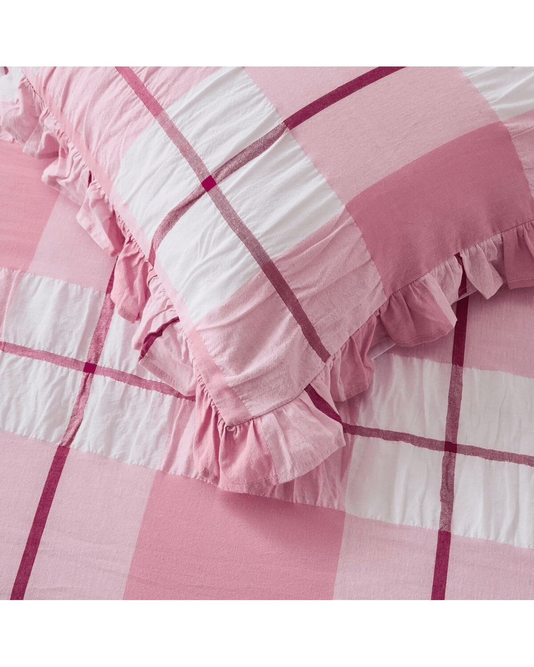 3 Check Seersucker Cotton Quilt Cover Set - Queen Bed, Pink, 3 of 6