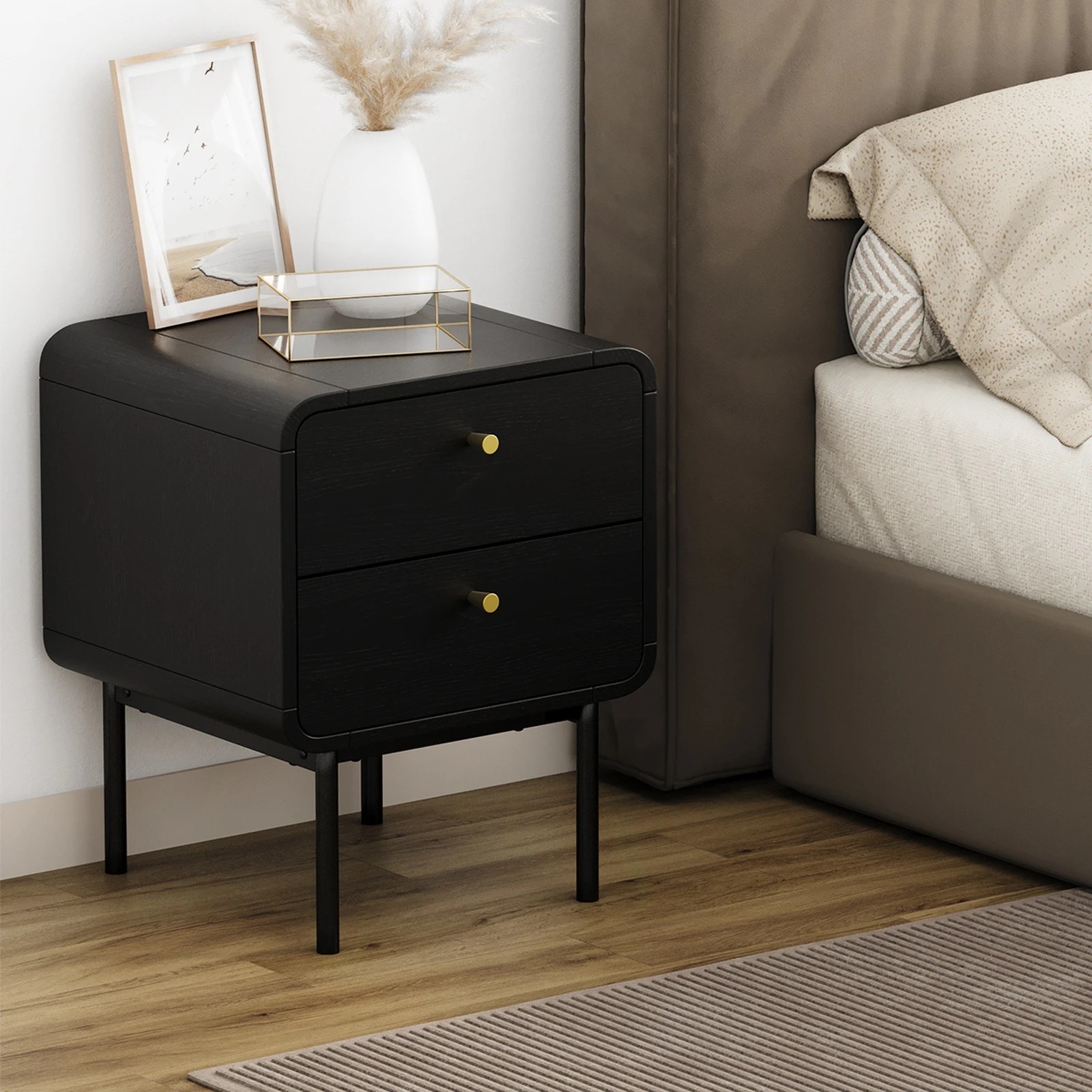 4 Oikiture Bedside Table 2 Drawers Side Table Bedroom Nightstand Metal - Black, 4 of 9