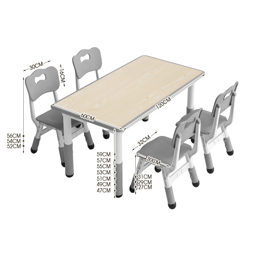 2 PlayPals Kids Table and 4 Chairs Set Adjustable Graffiti Study Play Desk - Grey, 2 of 3