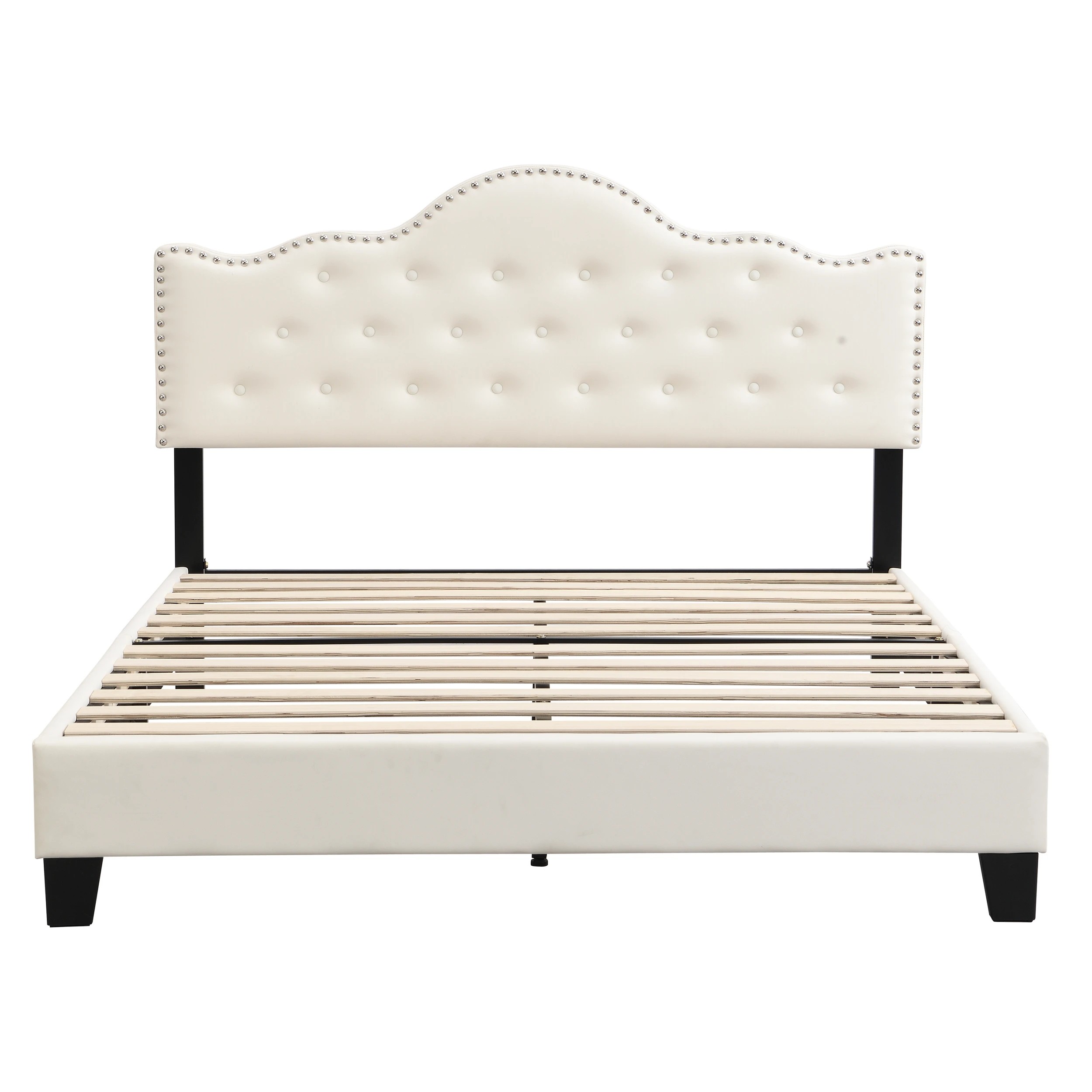 1 IHOMDEC BEF05 Button Tufted Double Bed Frame - Beige - Beige, 1 of 10