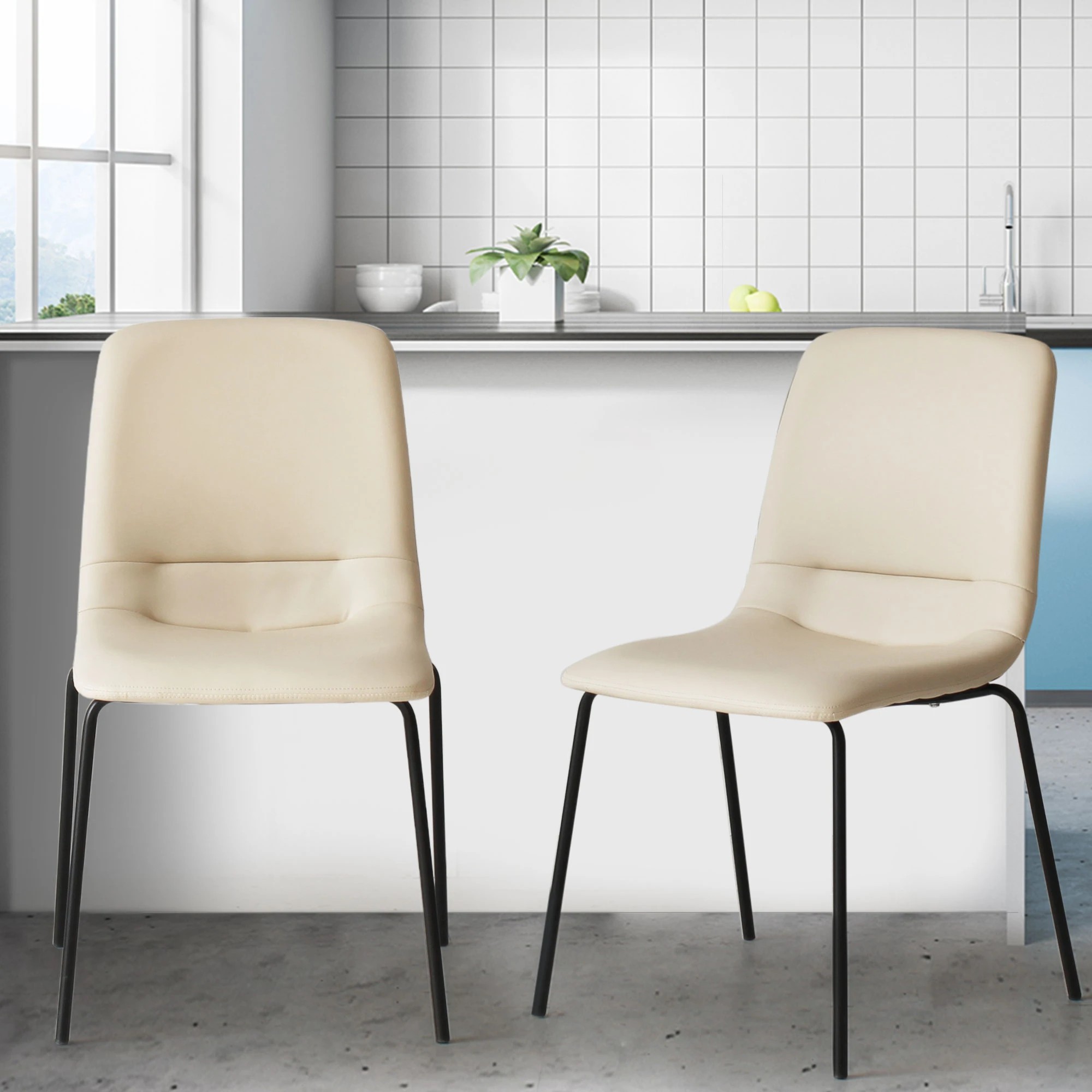 7 Levede 1 Set Of 8 Pu Leather Dining Chairs - Beige, 7 of 7