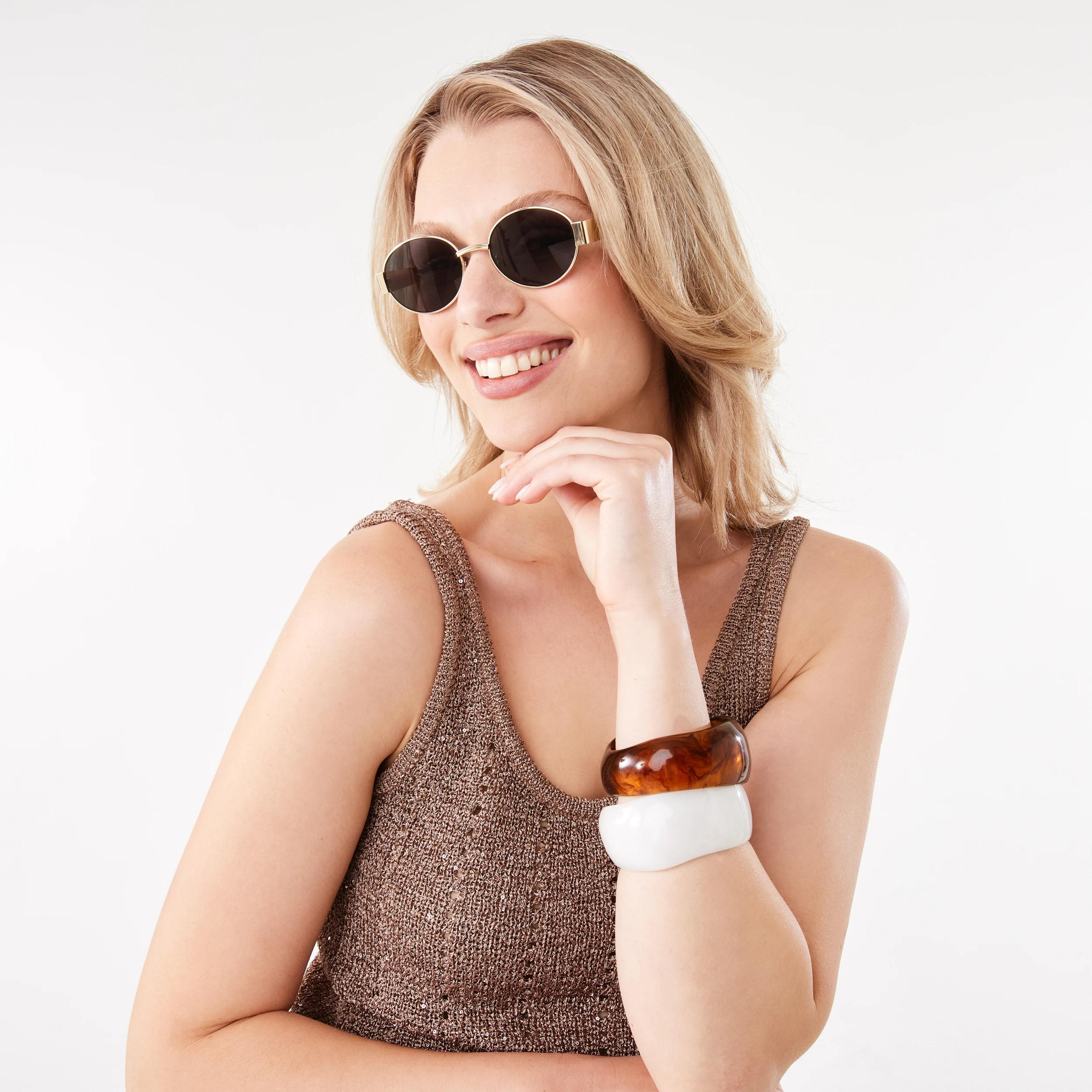 6 Oval Metal Sunglasses Gold, 6 of 8