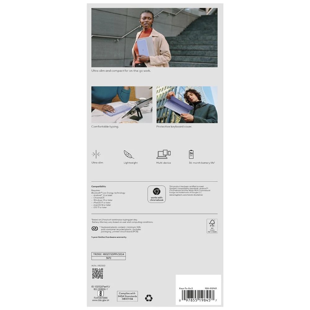 9 Logitech Keys-To-Go 2 Wireless Keyboard Lilac, 9 of 10