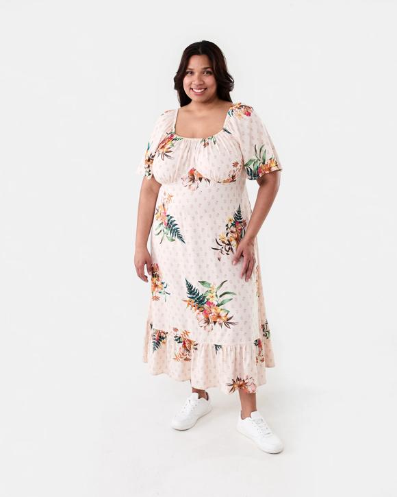 Curve Short Sleeve Square Neck Midi Dress