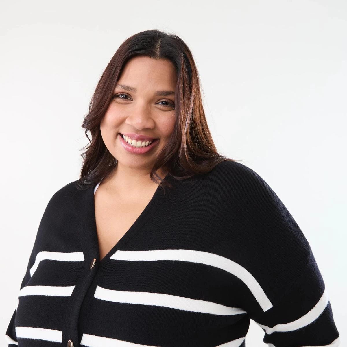 4 Curve Stripe Cardigan BLACK AND WHITE STRIPE, 4 of 5