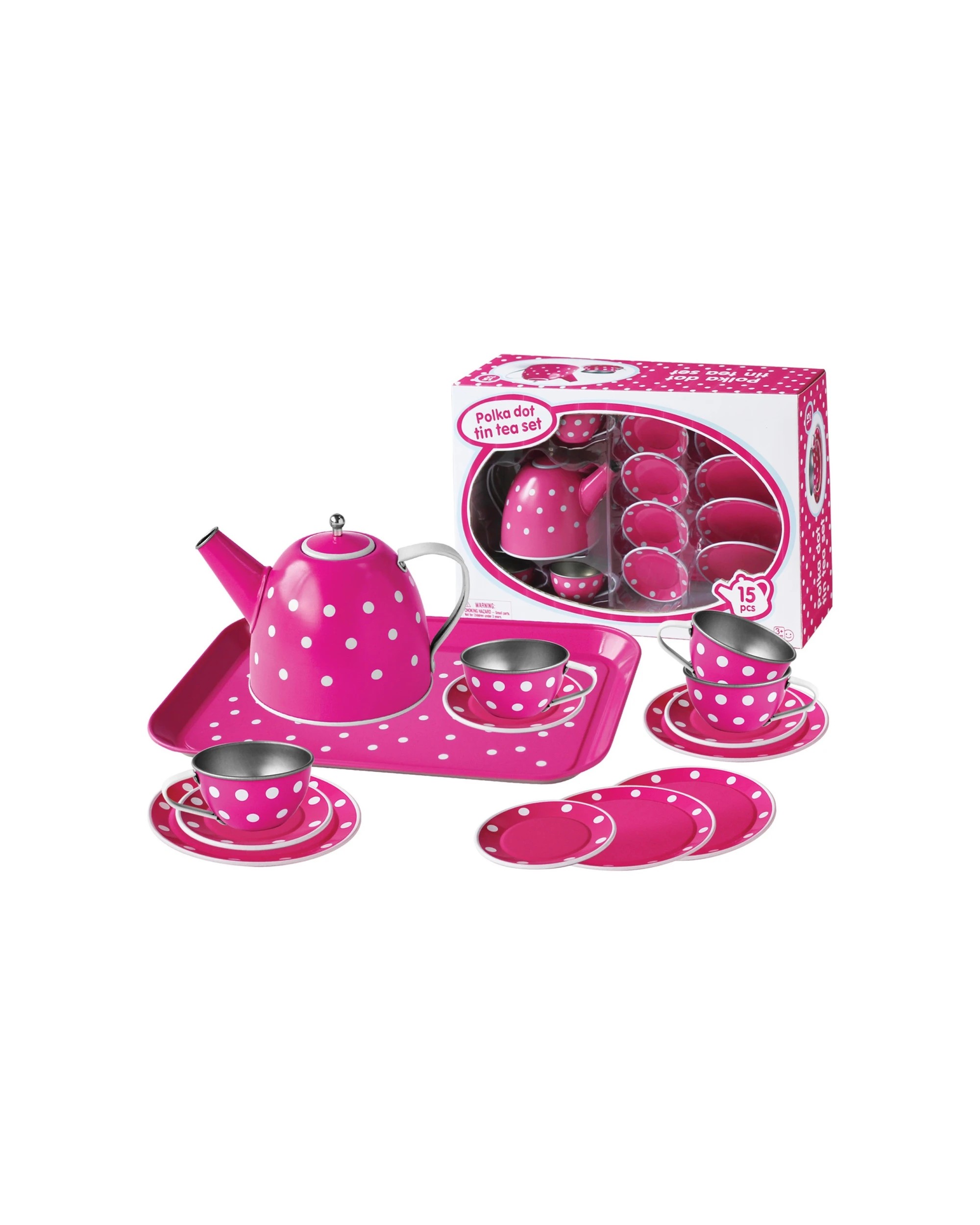 1 Kaper Kidz 15pc Polka Dot Tin Tea Set Pretend Play Imaginative Kids - Pattern, 1 of 1