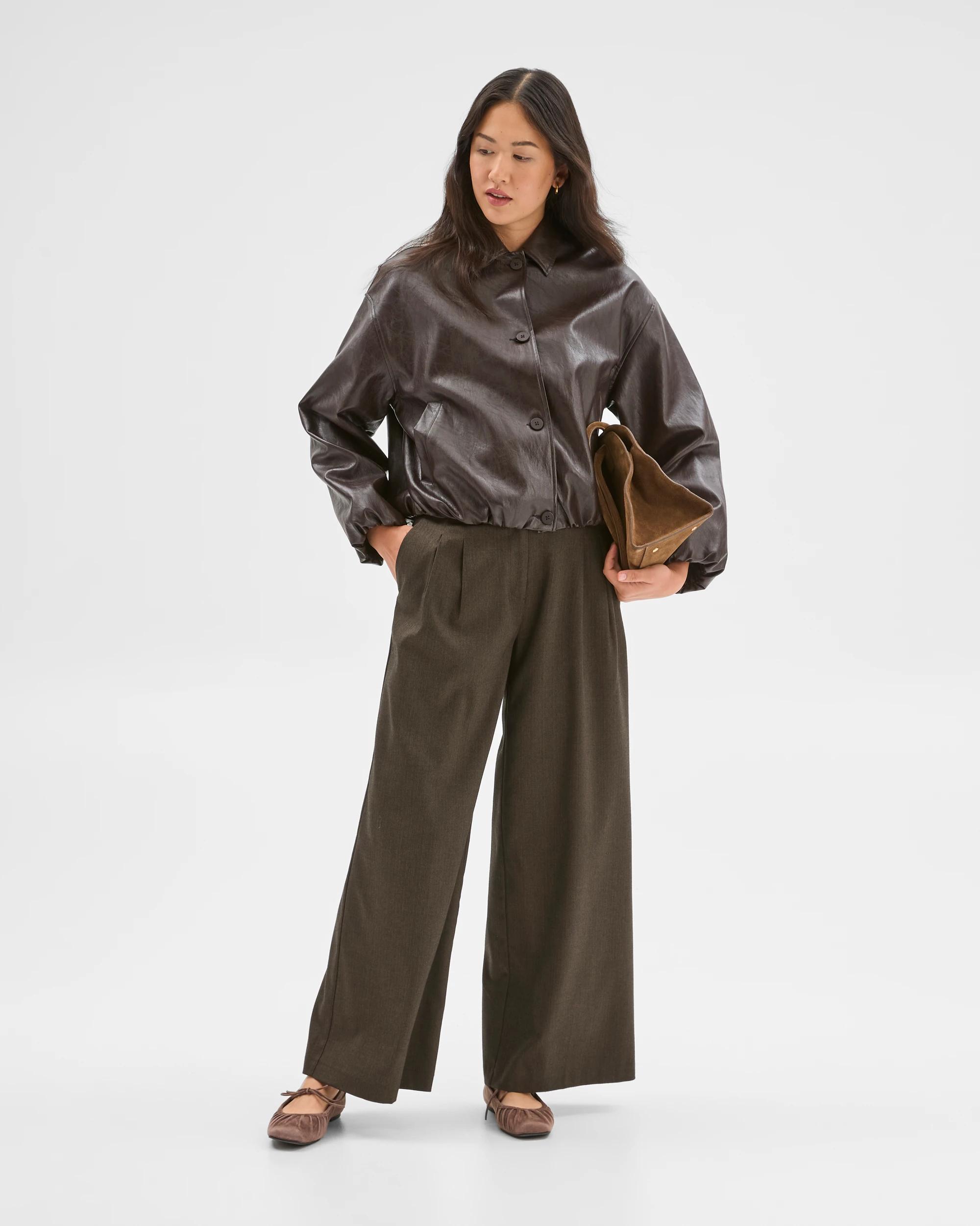 2 Preview PU Bubble Hem Bomber Jacket TRUFFLE, 2 of 10
