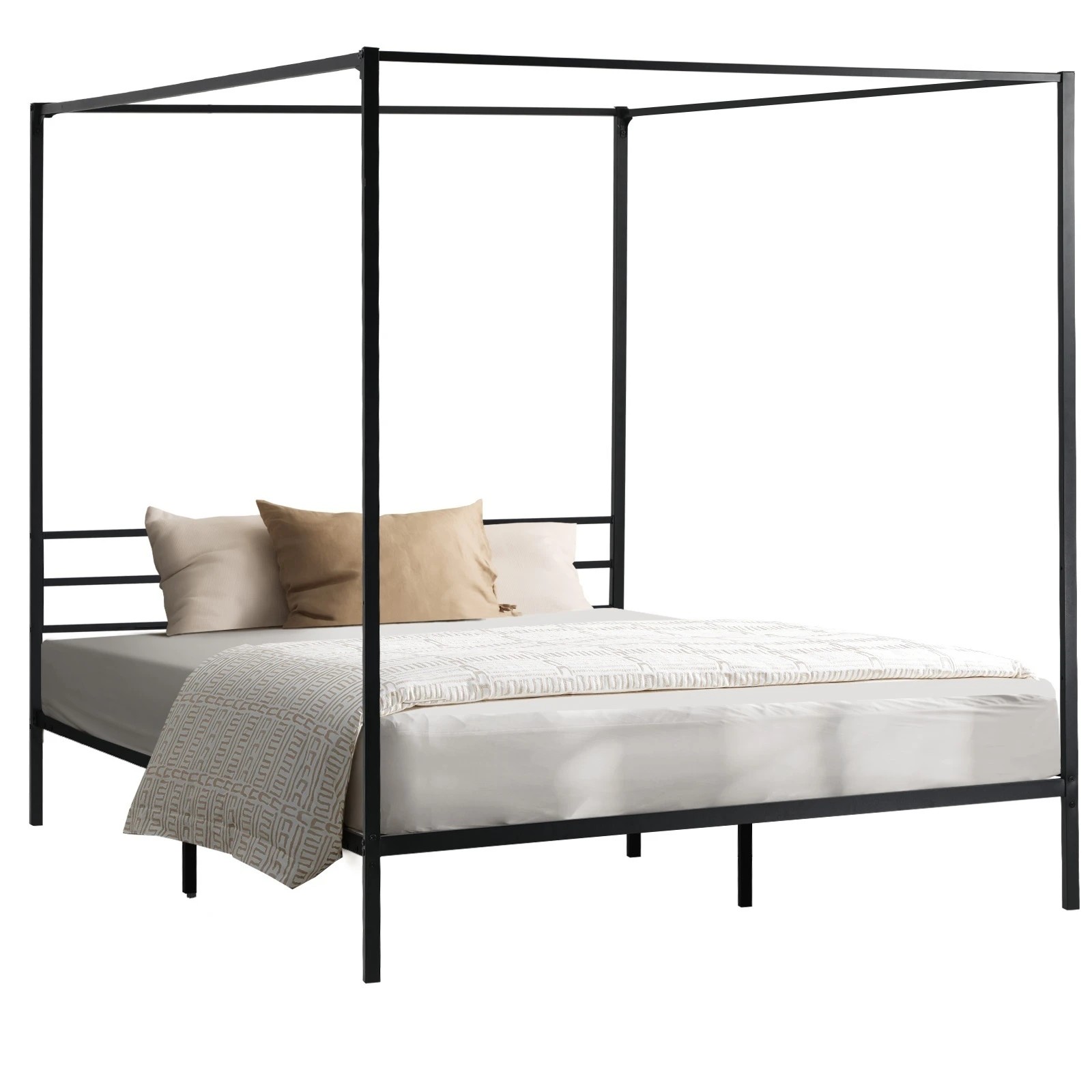 1 Oikiture Metal Canopy Bed Frame Queen Size Beds Platform
 - Black, 1 of 9
