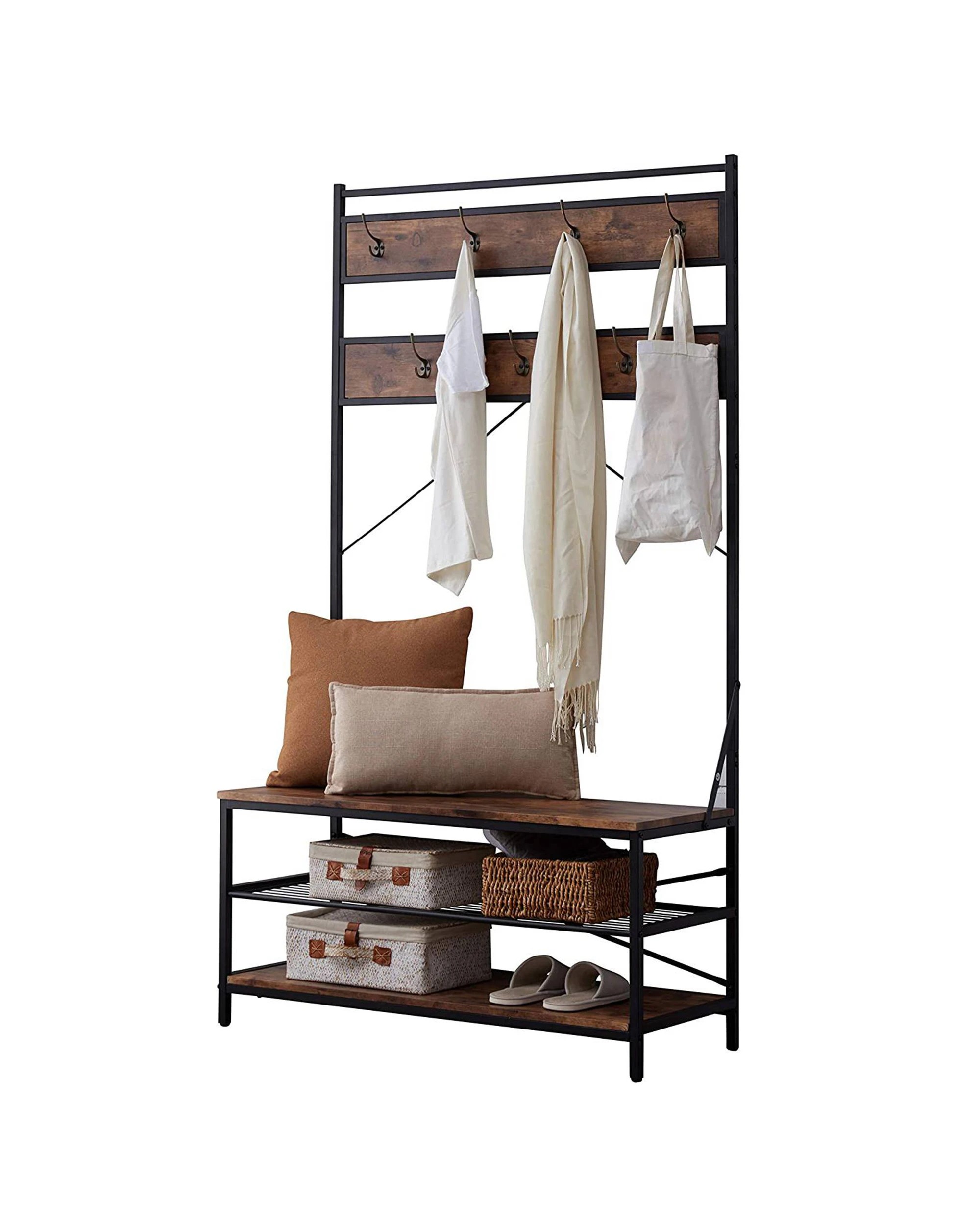 1 IHOMDEC 3 Tier Coat Shoe Rack - Brown, 1 of 4