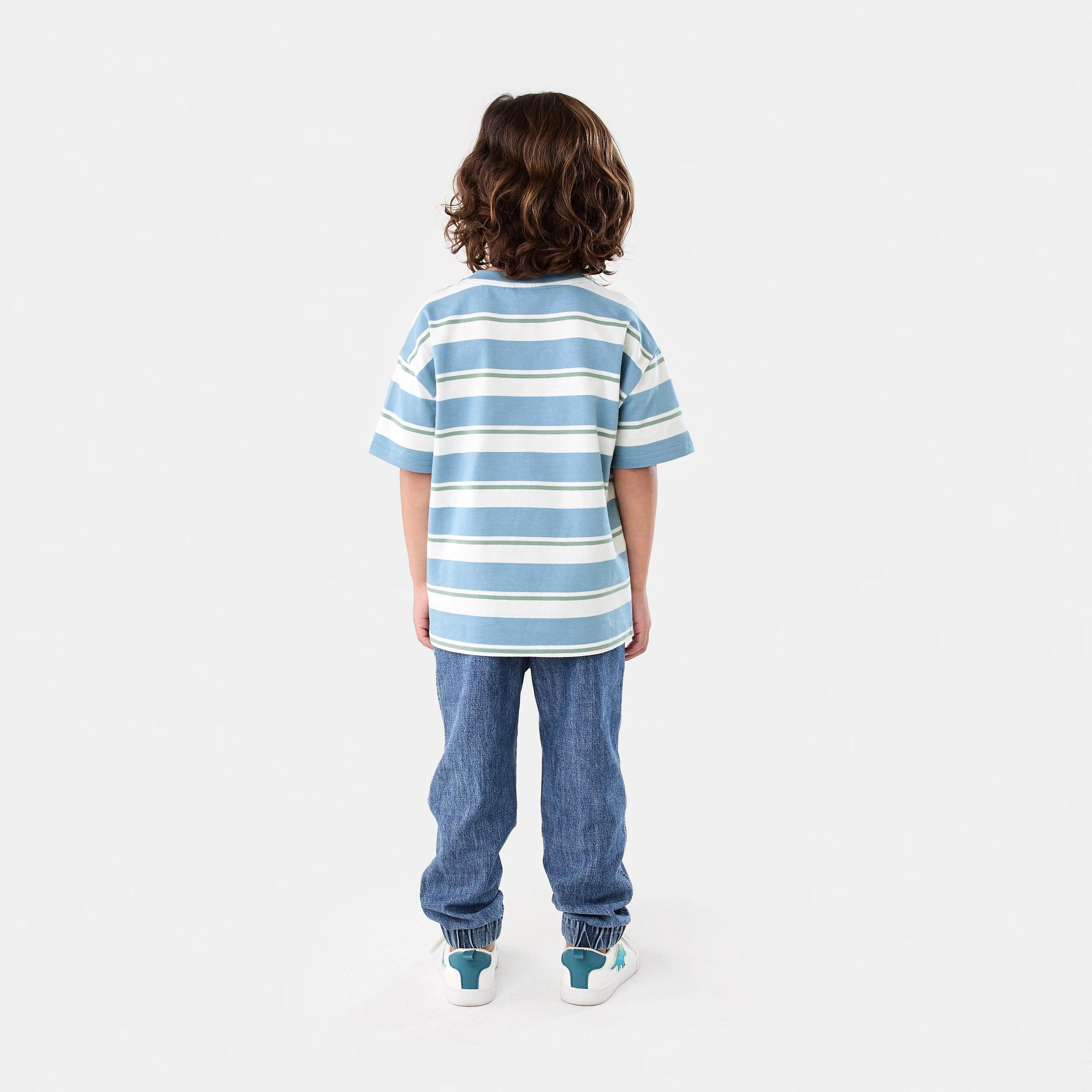 7 Short Sleeve Oversized Stripe T-shirt 3 COLOUR STRIPE FADED DENIM, 7 of 7