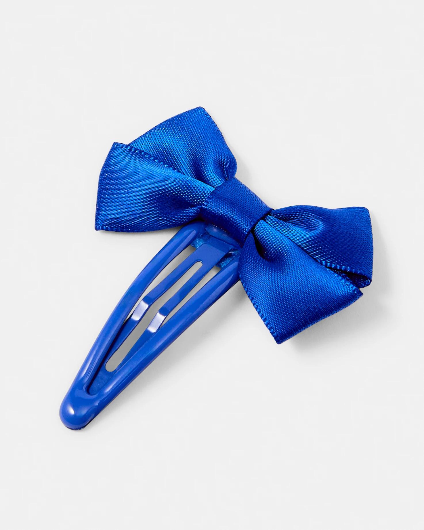 3 4 Pack School Bow Hair Elastics and Clips Set Royal Blue, 3 of 5