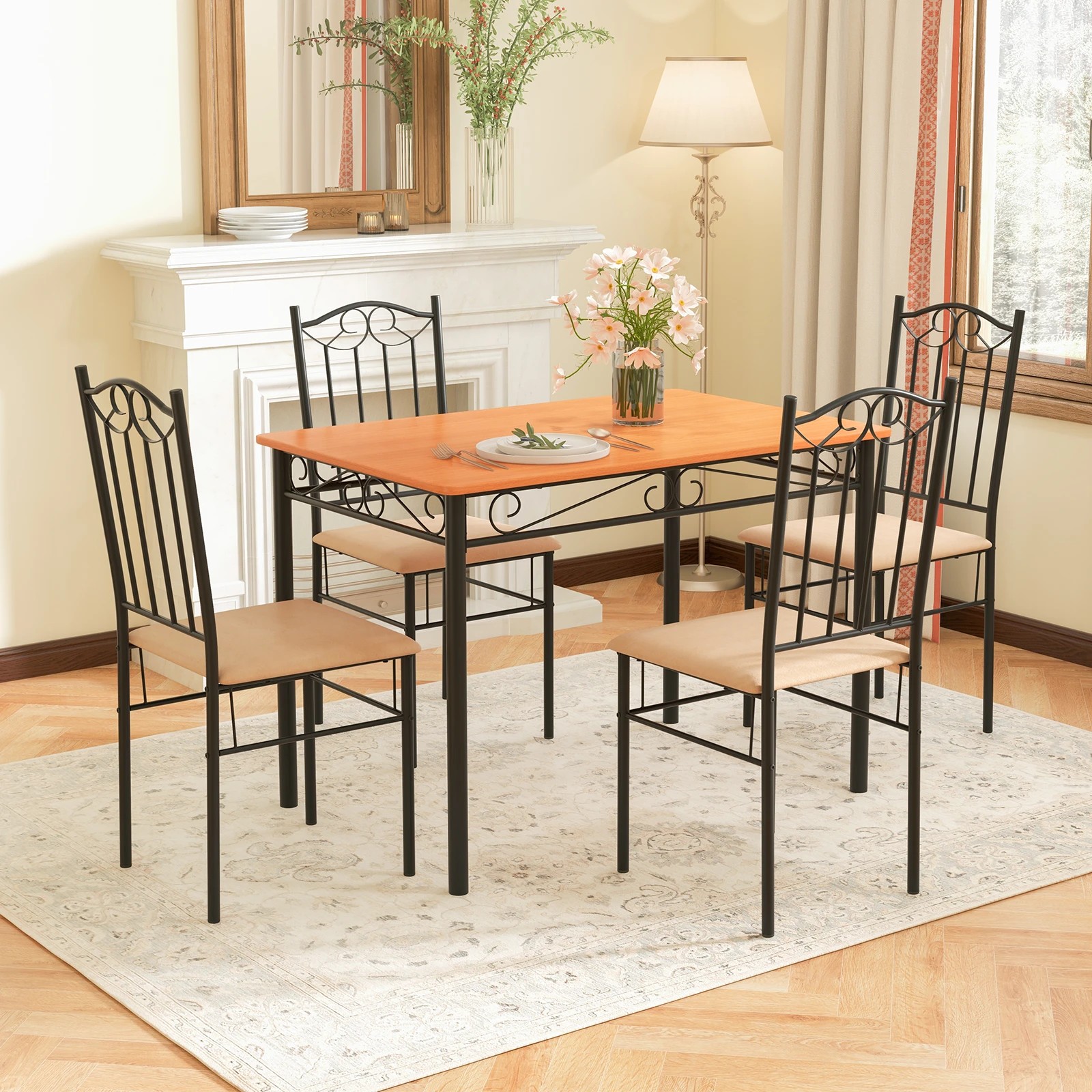 3 Costway 5PCS Dining Table Set Kitchen Table & Chairs Indoor Furniture w/4 Stool, 3 of 4