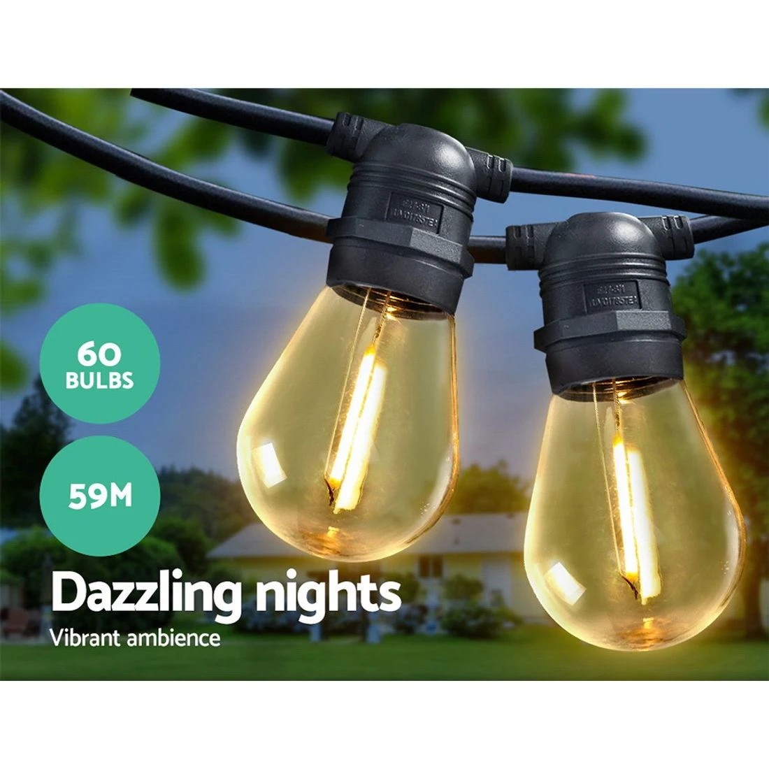 1 Gardeon 59m LED Festoon String Lights Christmas Decorations Wedding Party Outdoor - Black, 1 of 7