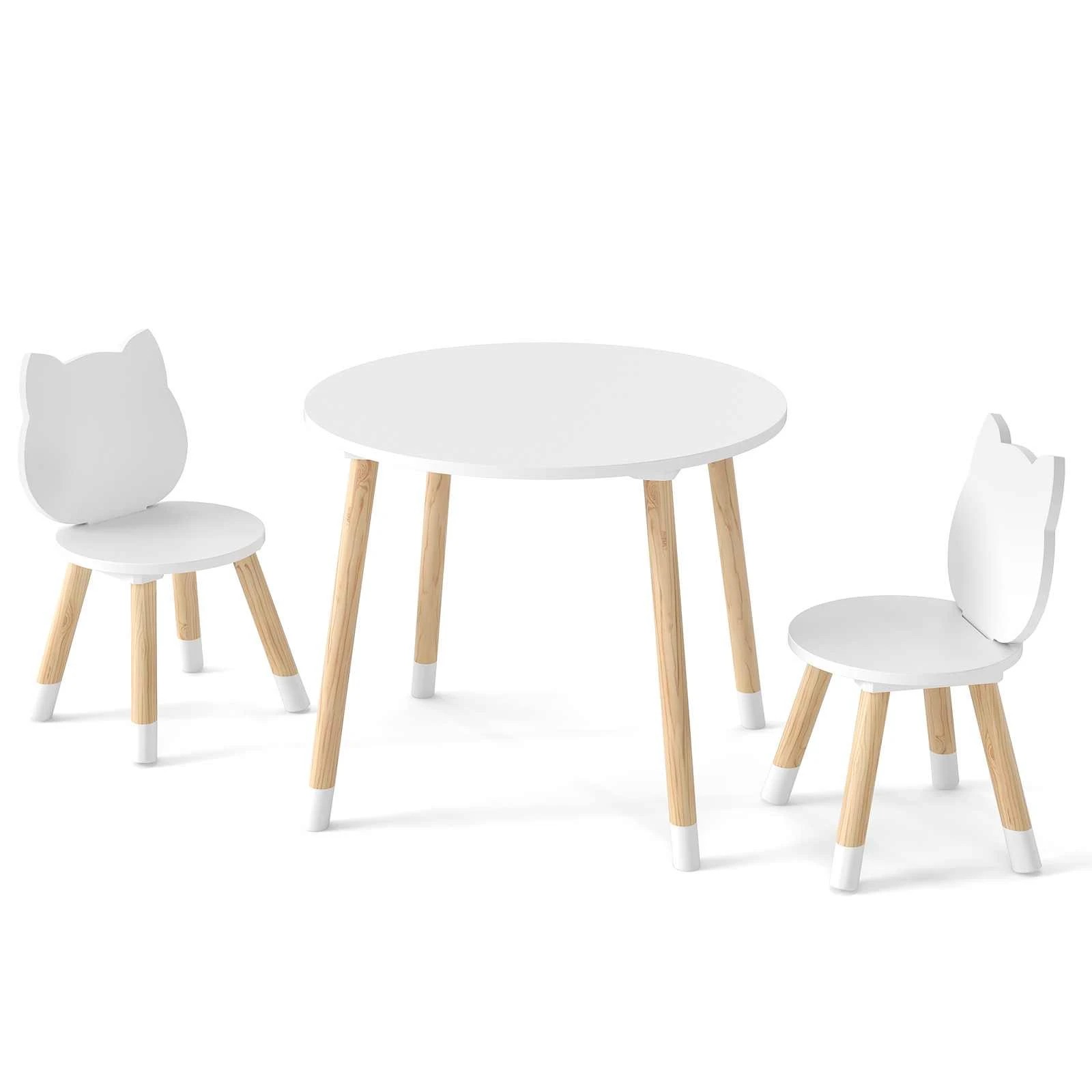 1 Costway Table Chair Set Activity Kitten Round Desk - White, 1 of 3