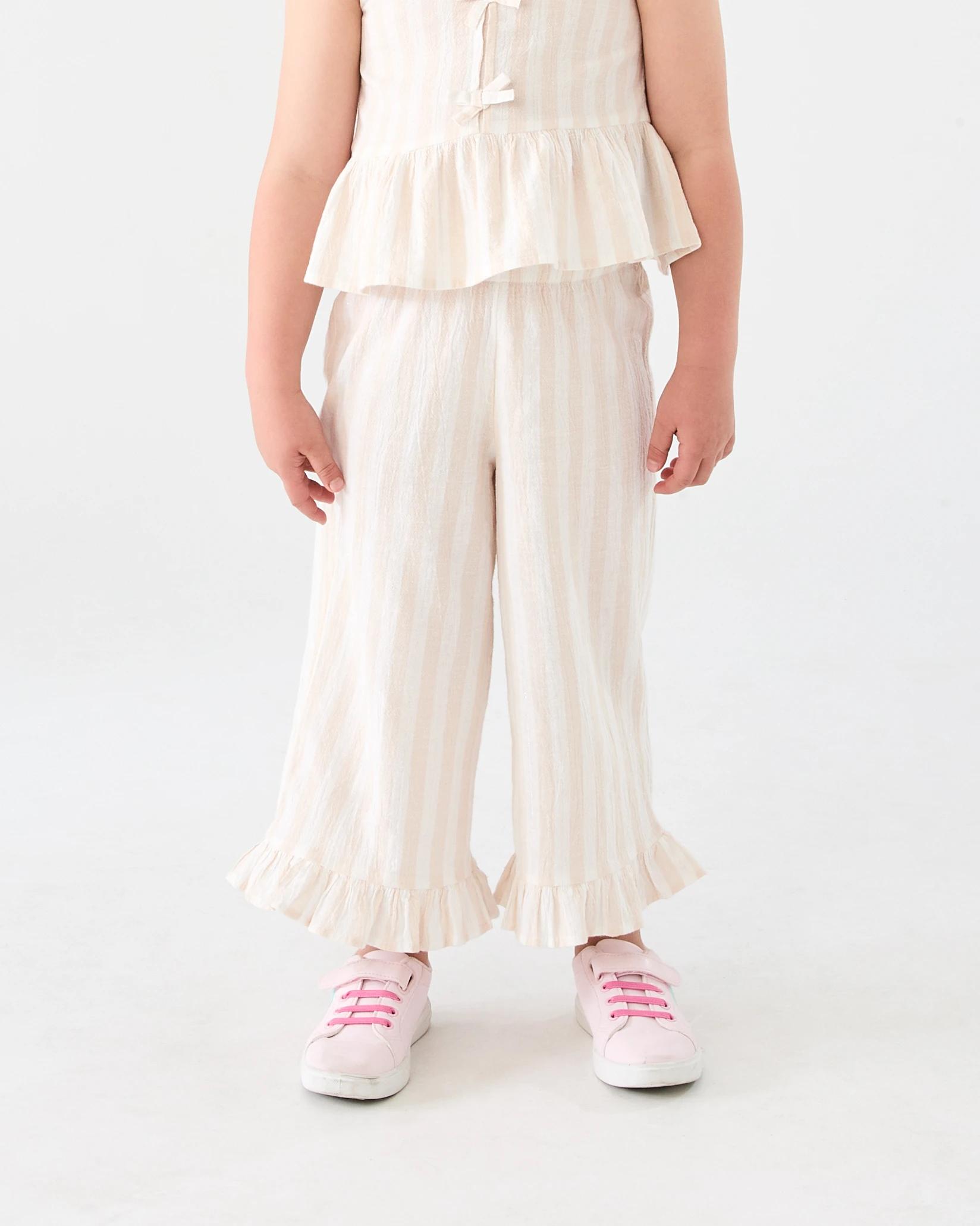 1 Frill Hem Pants Bge Stripe, 1 of 6