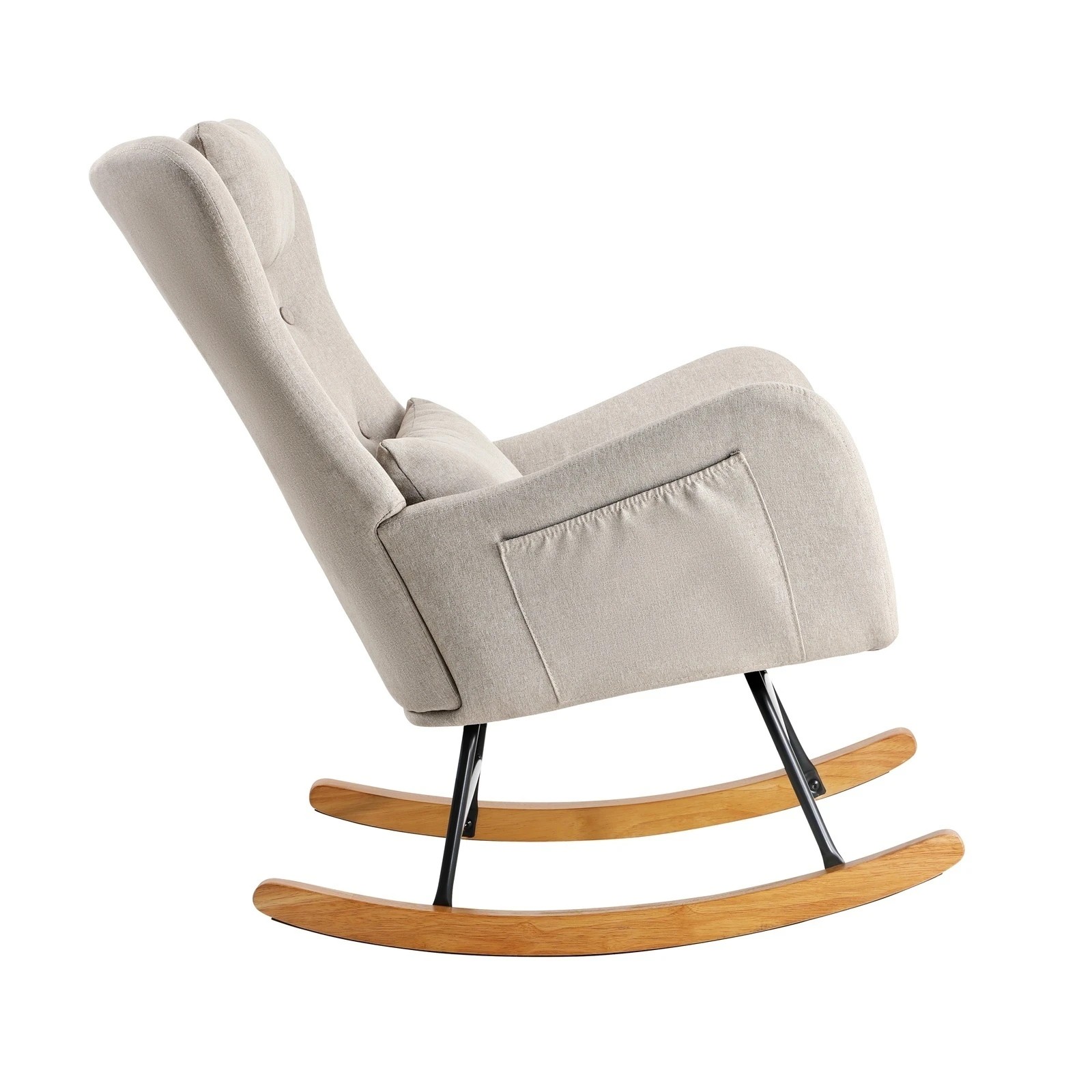 10 Oikiture 2x Rocking Chair Nursing Armchair Linen Chairs With 2 Pillow - Beige, 10 of 10