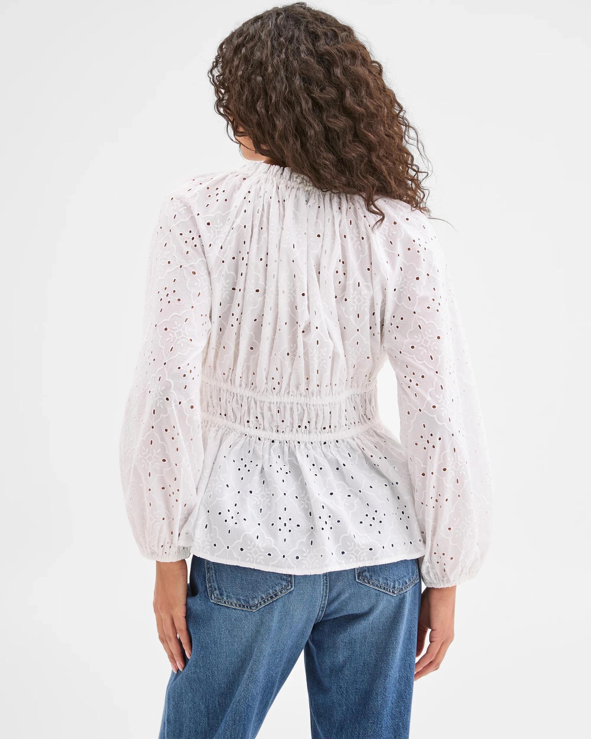 6 Target Australian Cotton 3/4 Sleeve Broderie Tie Blouse WHITE, 6 of 7