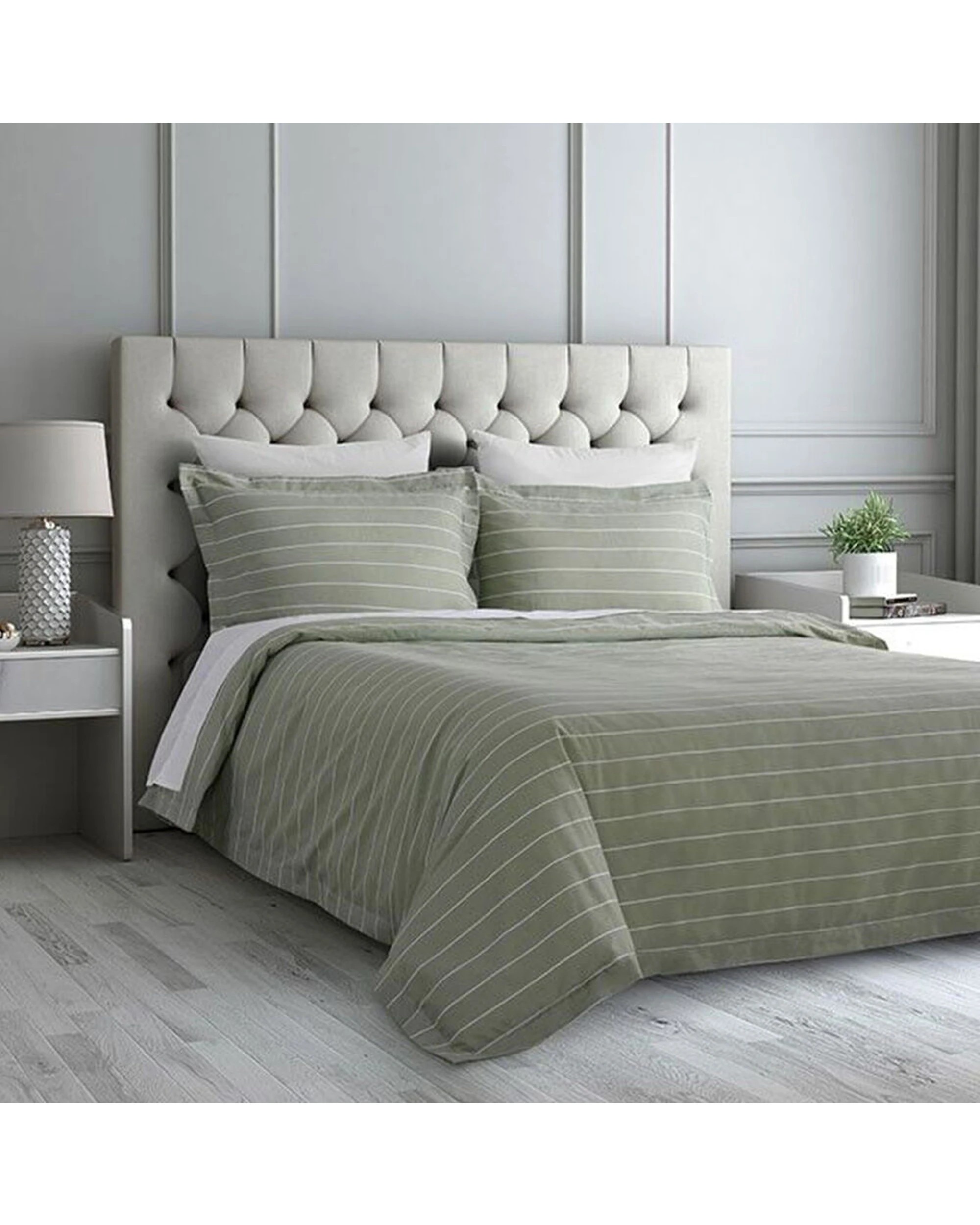 2 Jason Commercial Studio Stripe Quilt Cover Set Sage 210x210cm - Green, 2 of 4