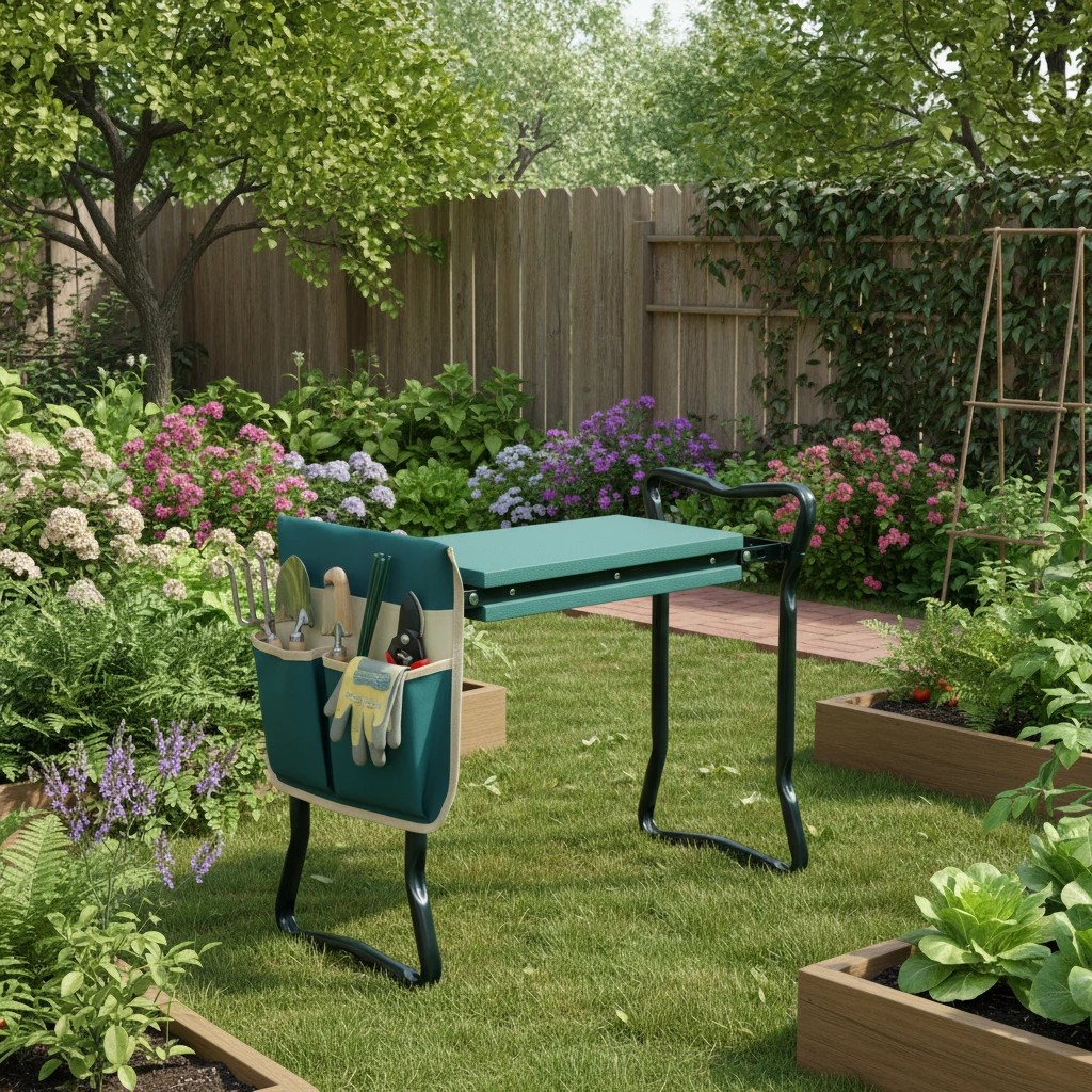3 Costway Foldable Garden Kneeler Portable Work Bench Seat Stool Kneeling Pad w/Tool Pouch - Green, 3 of 3