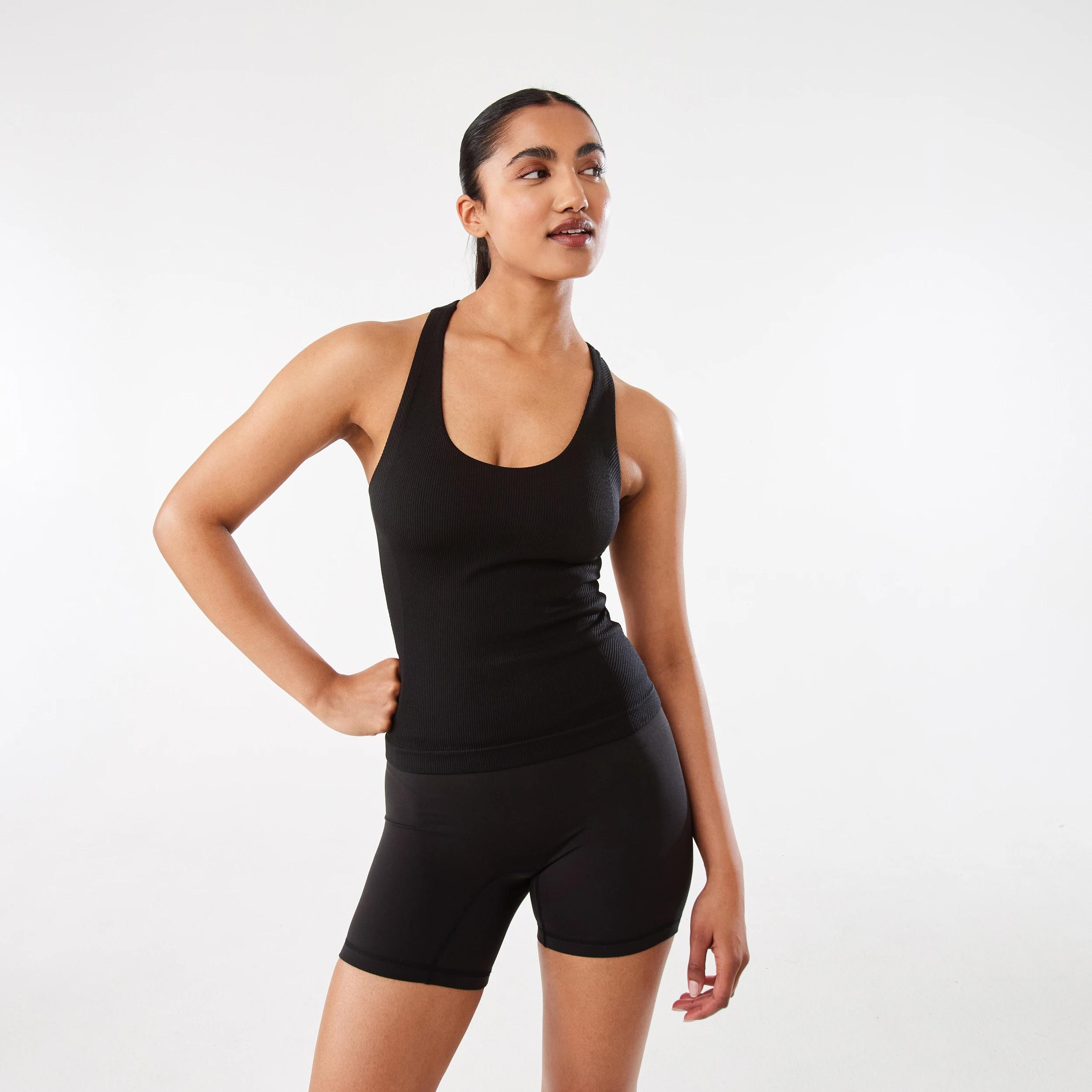 4 Active Womens Ribbed Waist Bike Shorts BLACK, 4 of 7