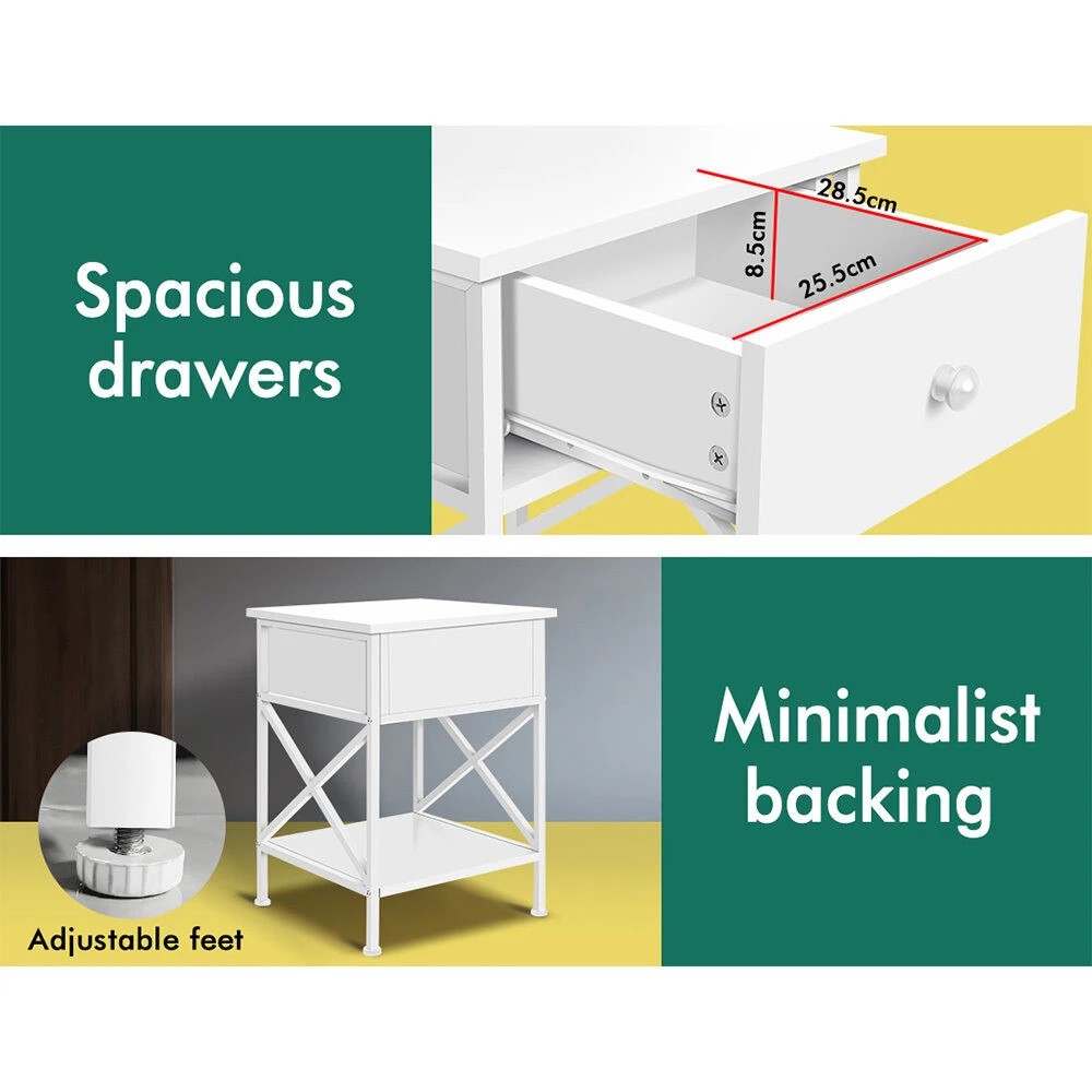 10 Alfordson Bedside Table Retro Wooden Nightstand Vintage Storage Side Cabinet - White, 10 of 10