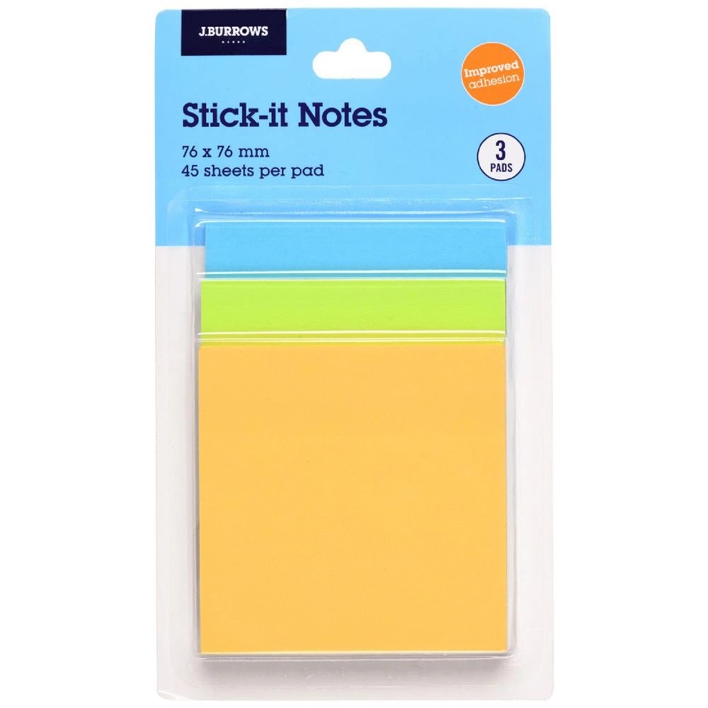 1 J.Burrows Stick-It Notes 76x76mm Assorted Ultra 3 Pack, 1 of 3