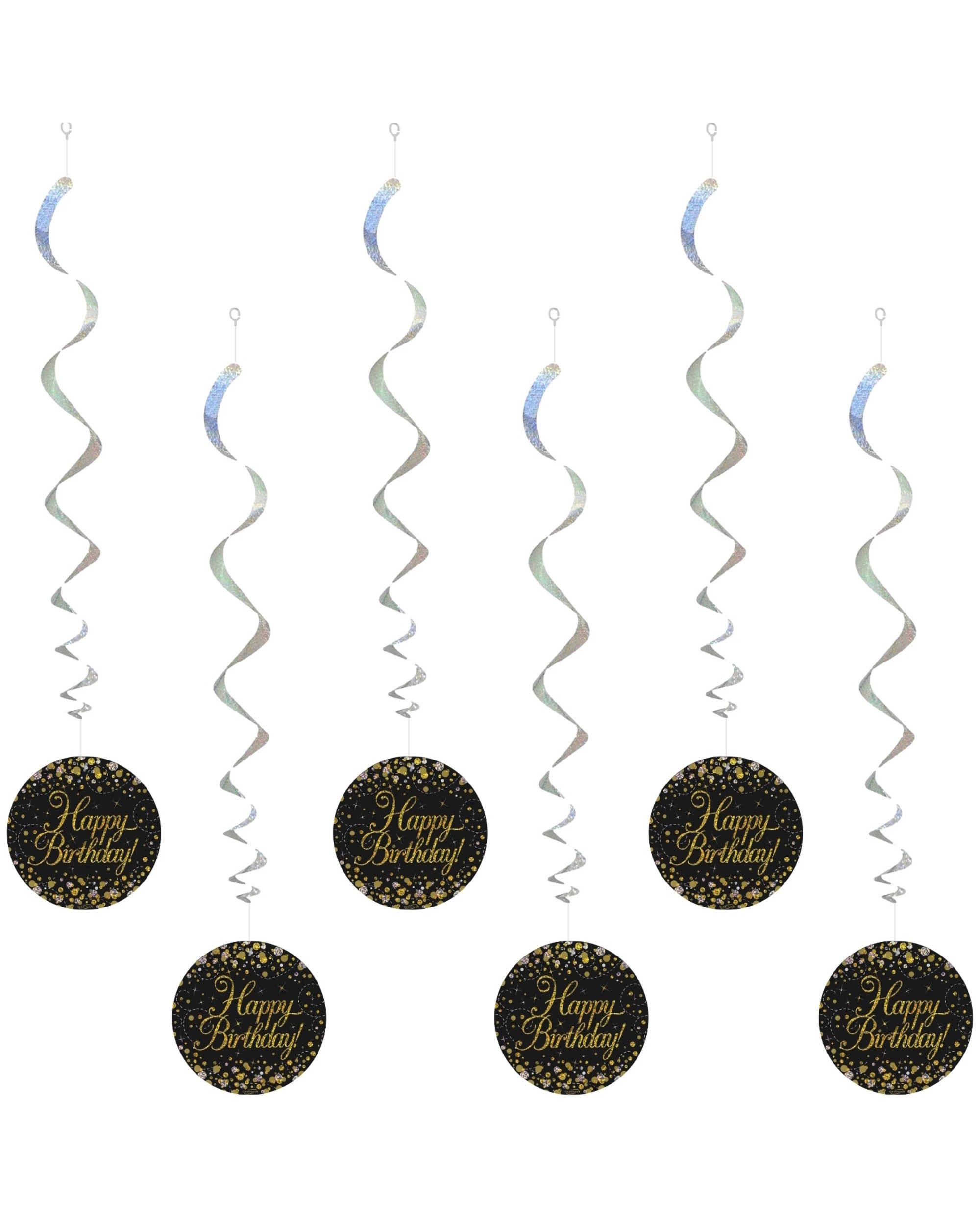 1 Alpen Sparkling Fizz Black and Gold Happy Birthday Holograph Swirls Pack of 6 - Black, Gold, 1 of 1