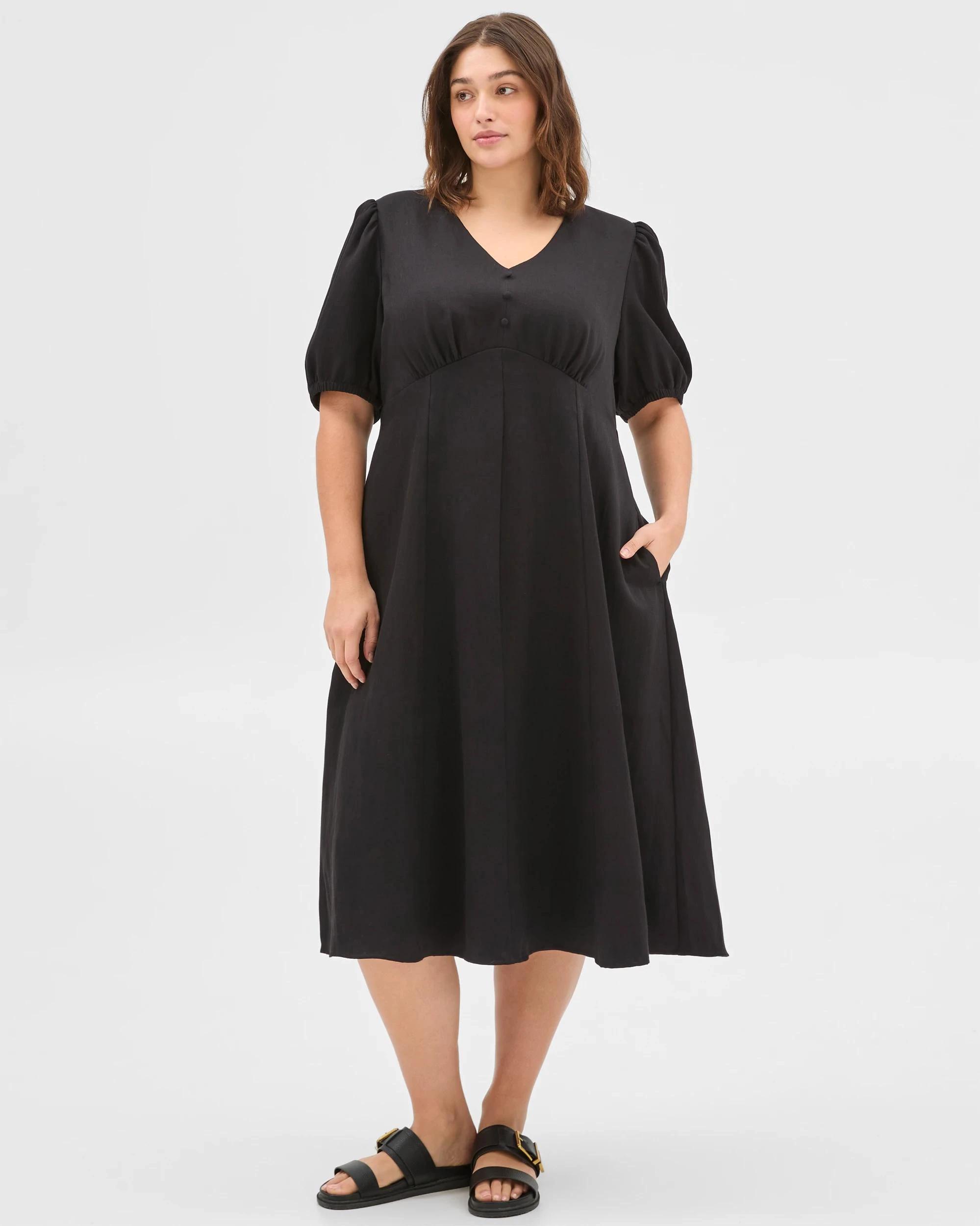 2 Target Curve Plus Size Puff Sleeve Midi Dress BLACK, 2 of 6