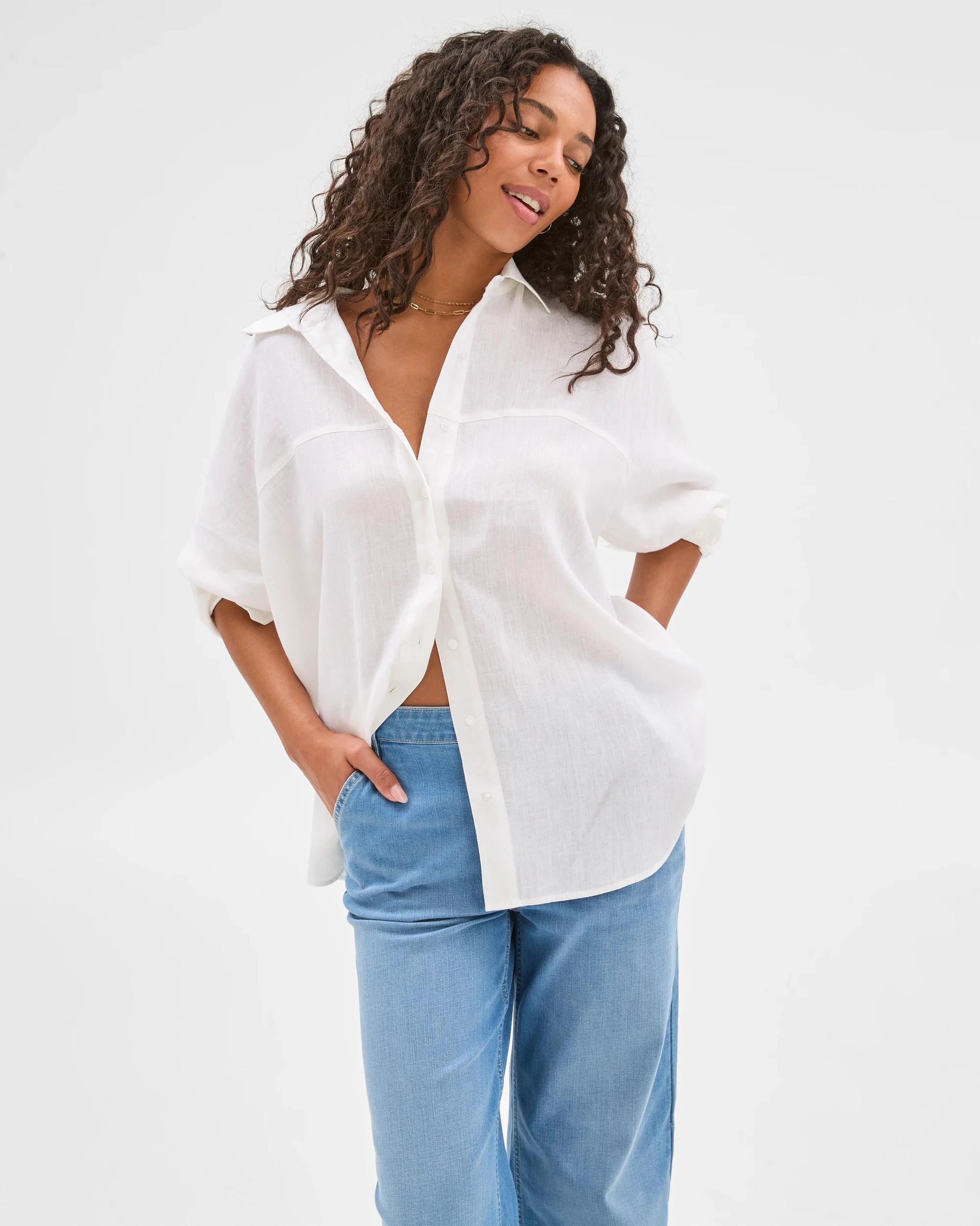 3 Target European Linen Long Sleeve Shirt WHITE, 3 of 7