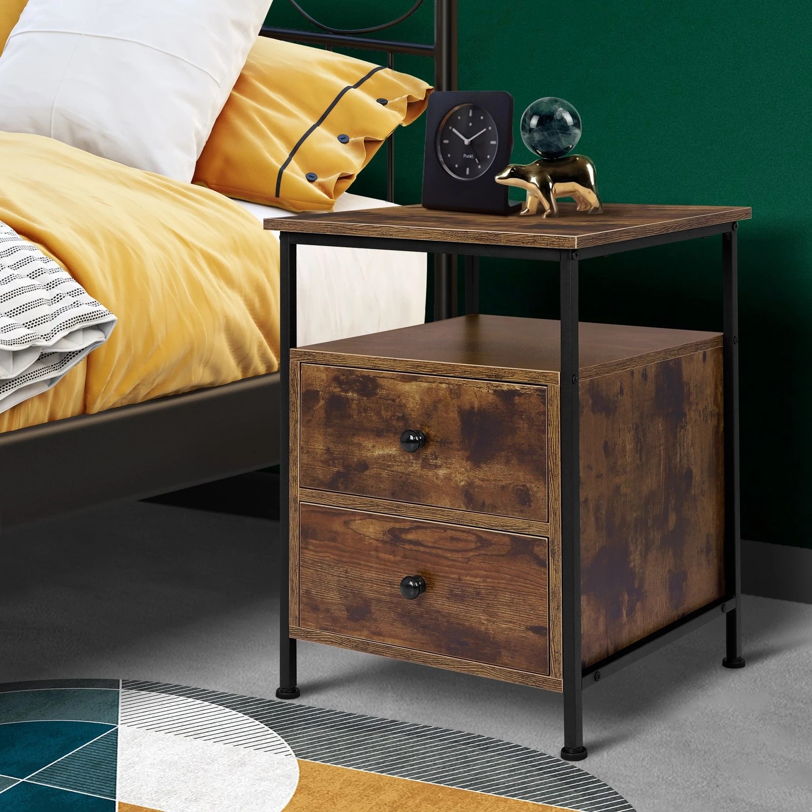 6 Alfordson Bedside Table Retro Wooden Nightstand Vintage Storage Side Cabinet - Brown, 6 of 10