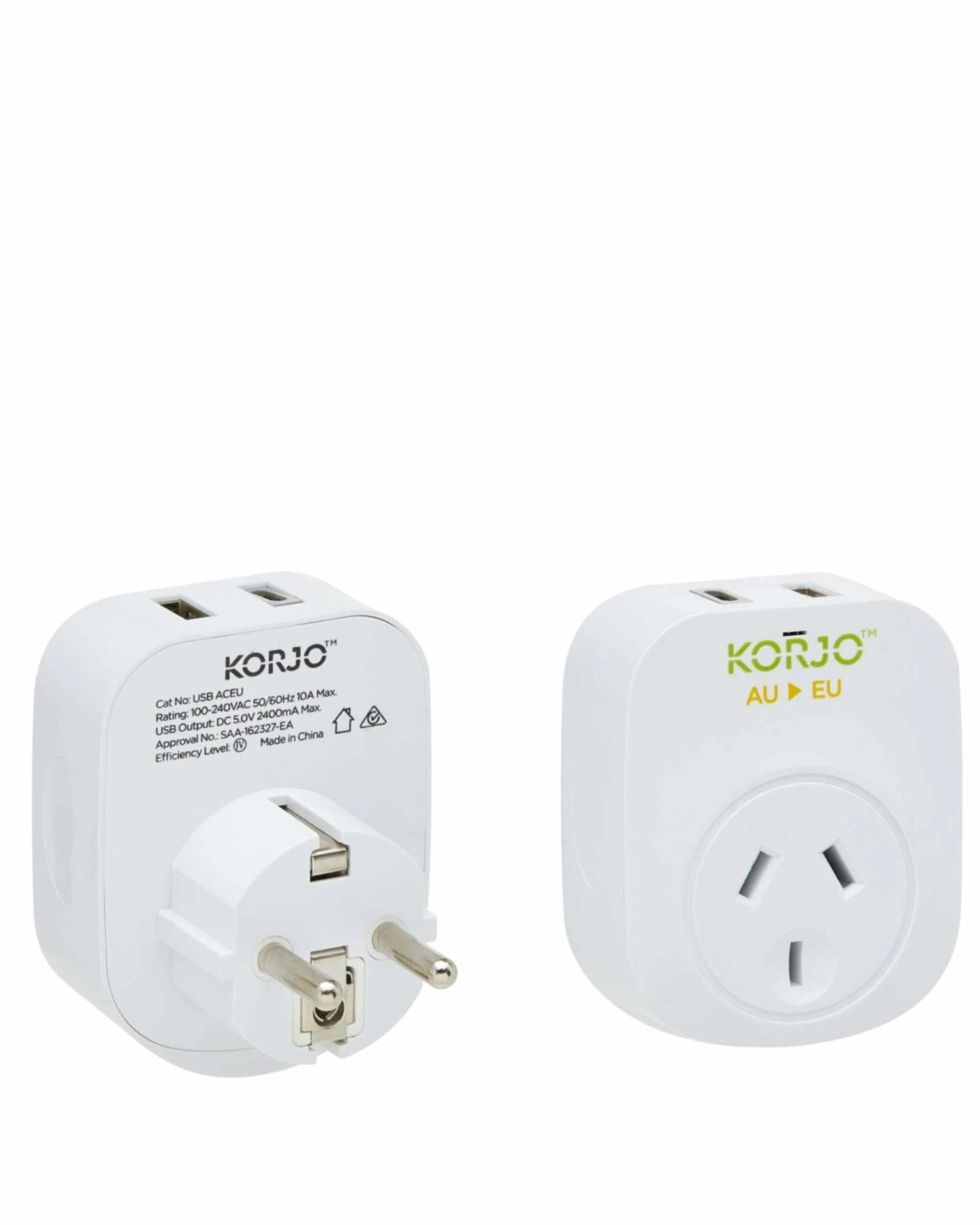 4 Korjo Travel Adaptor Plug with USB-C + USB-A - Aus to Europe - White, 4 of 5