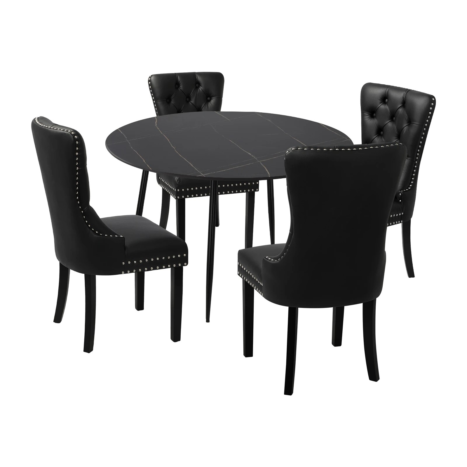 1 Oikiture 110cm Round Dining Table With 4pcs Dining Chairs Pu Leather
 - Black, 1 of 10
