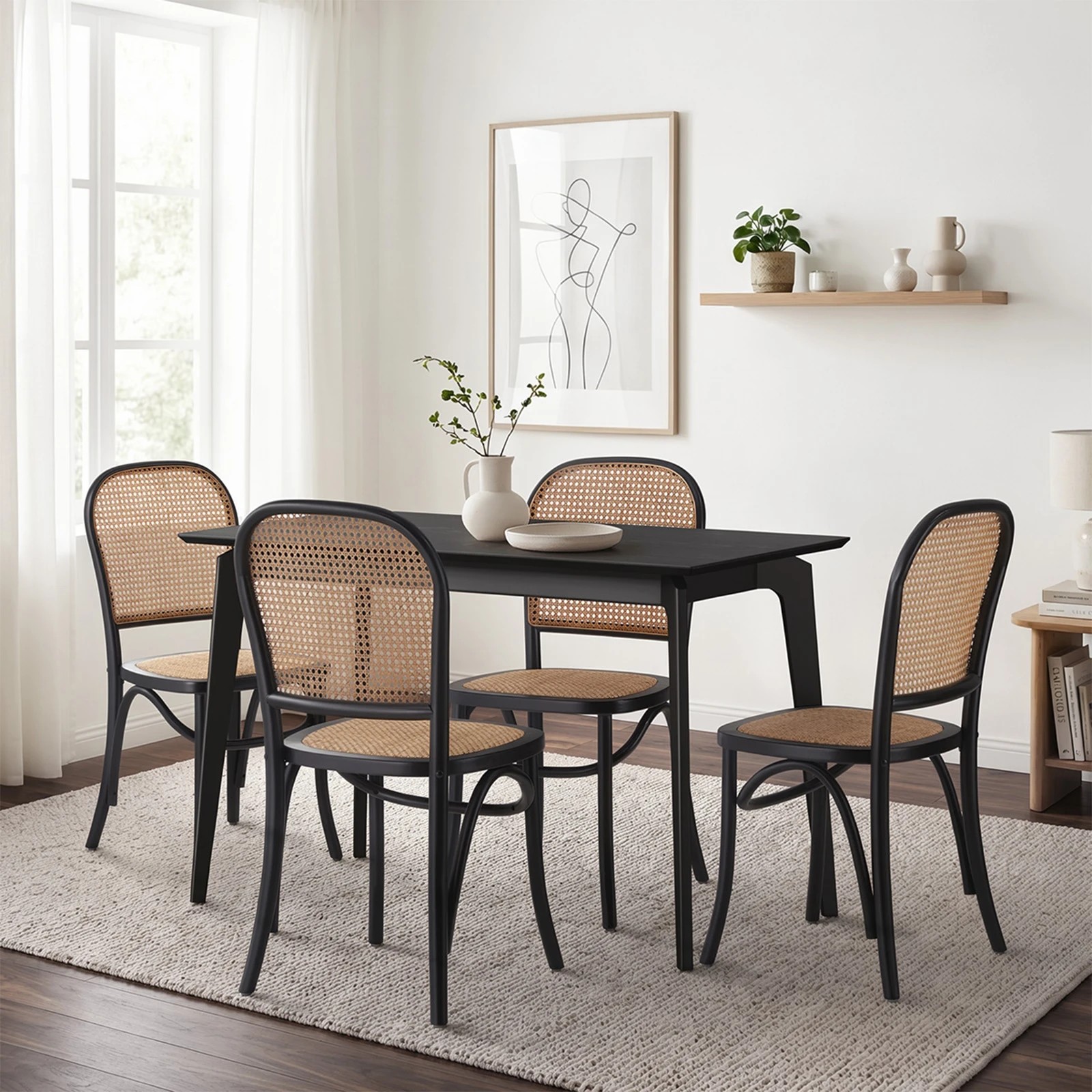 5 Oikiture 5PCS Dining Table Set Rectangle Dining Table and Chairs - Black, 5 of 10