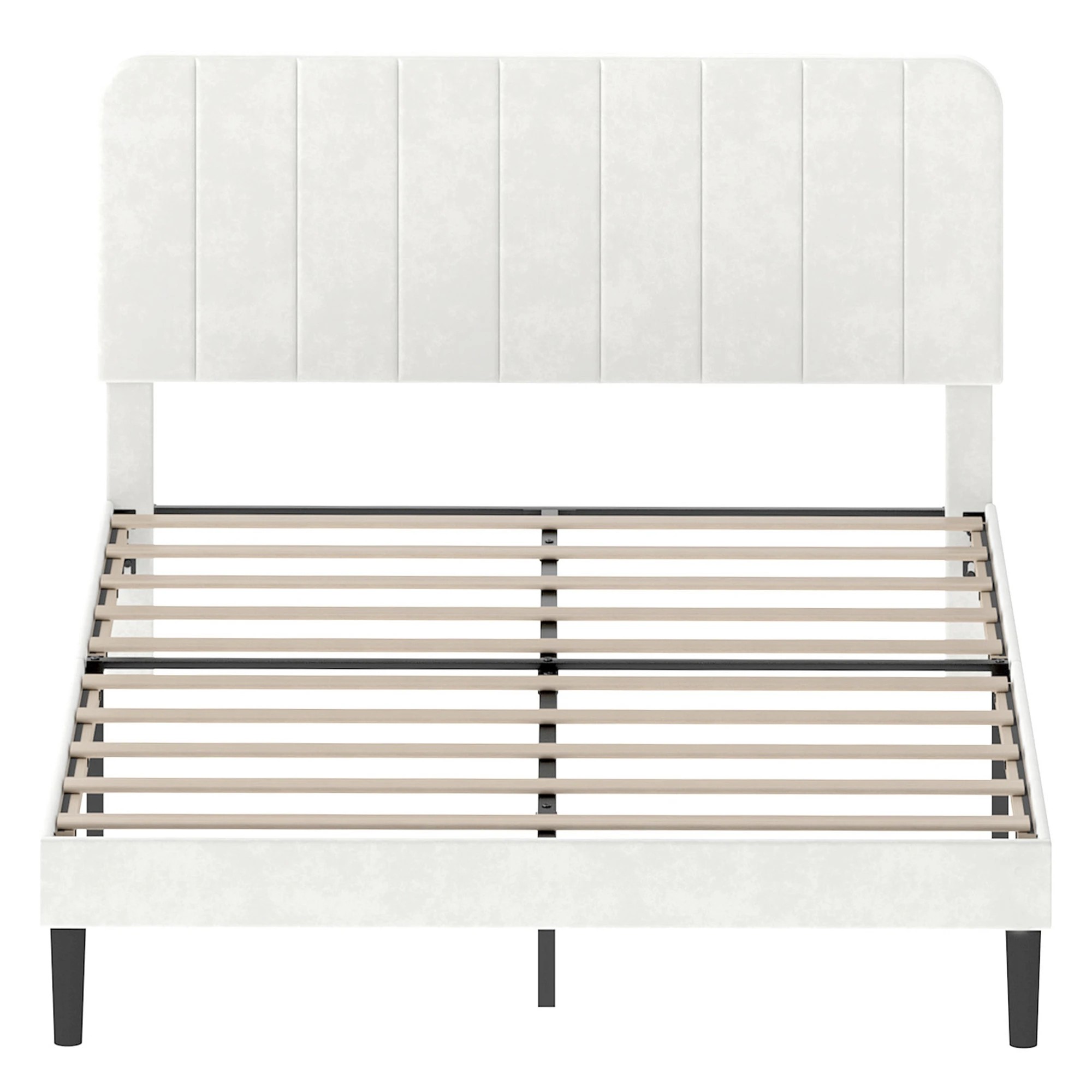 2 Levede Frame Upholstered Platform Bedframe With Adjustable Velvet Headboard - White, 2 of 9