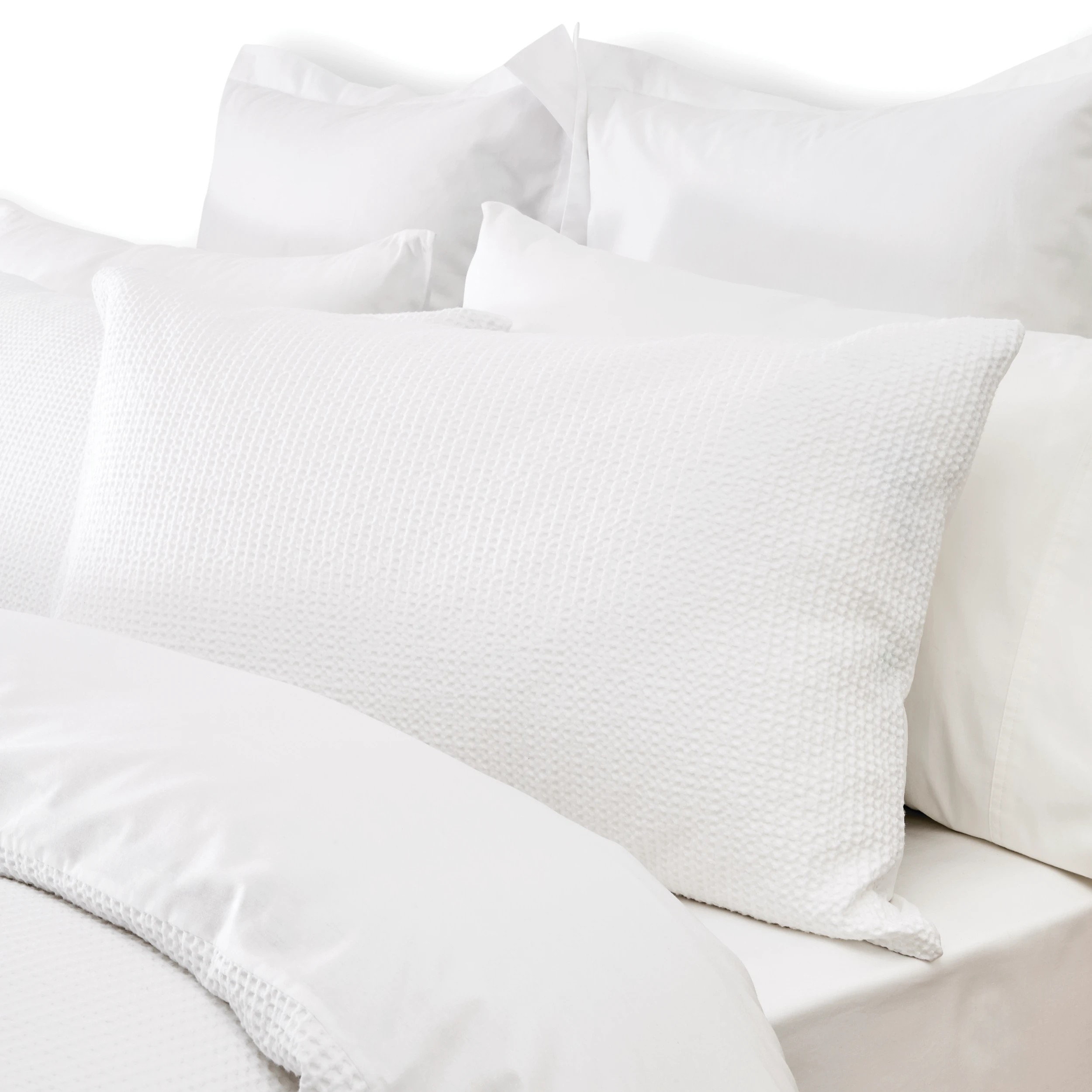 2 Waffle Stonewashed Cotton Quilt Cover Set - Double Bed, White, 2 of 6