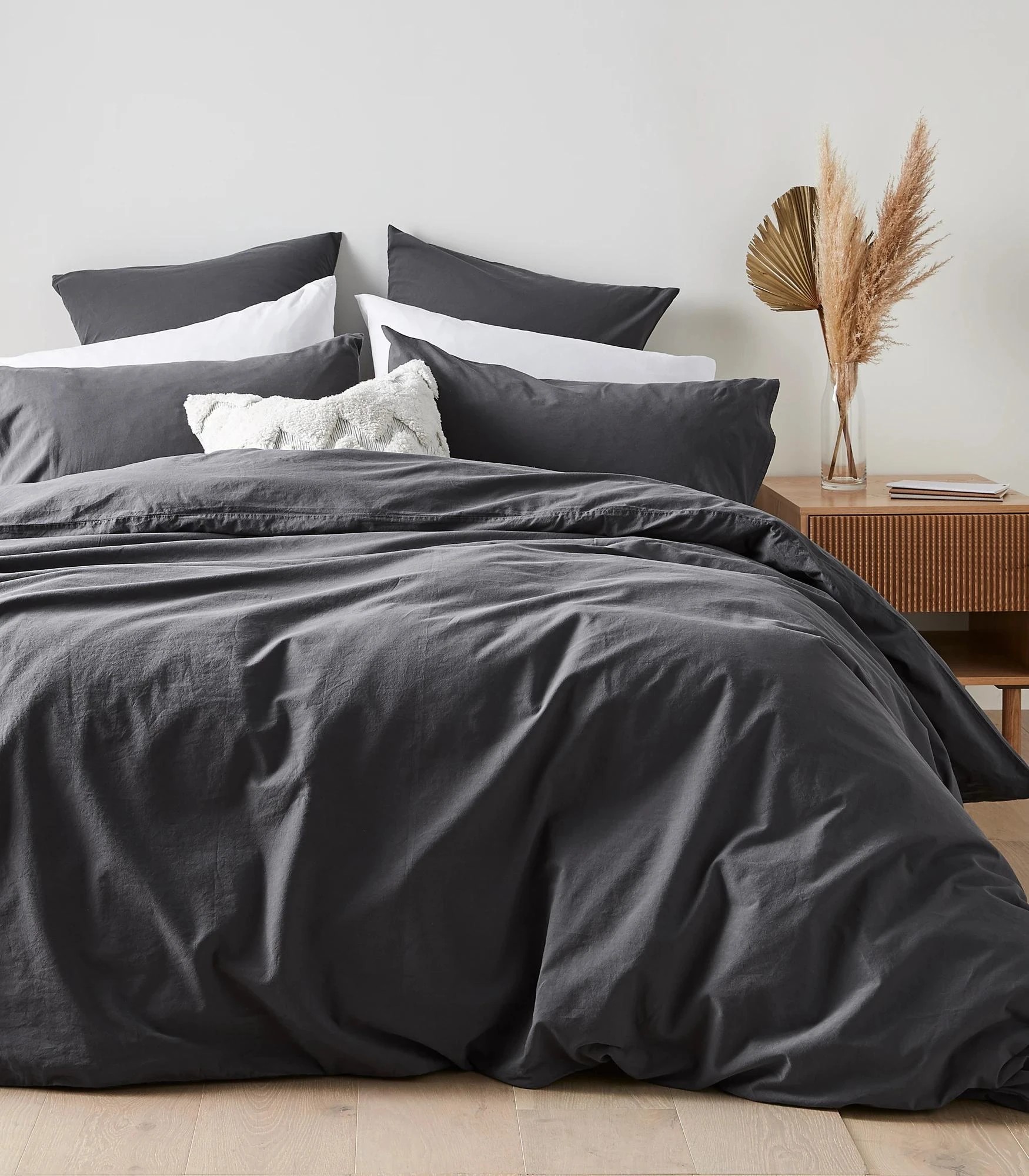 1 Arlo Stonewash Quilt Cover Set - Double Bed - Grey, 1 of 1