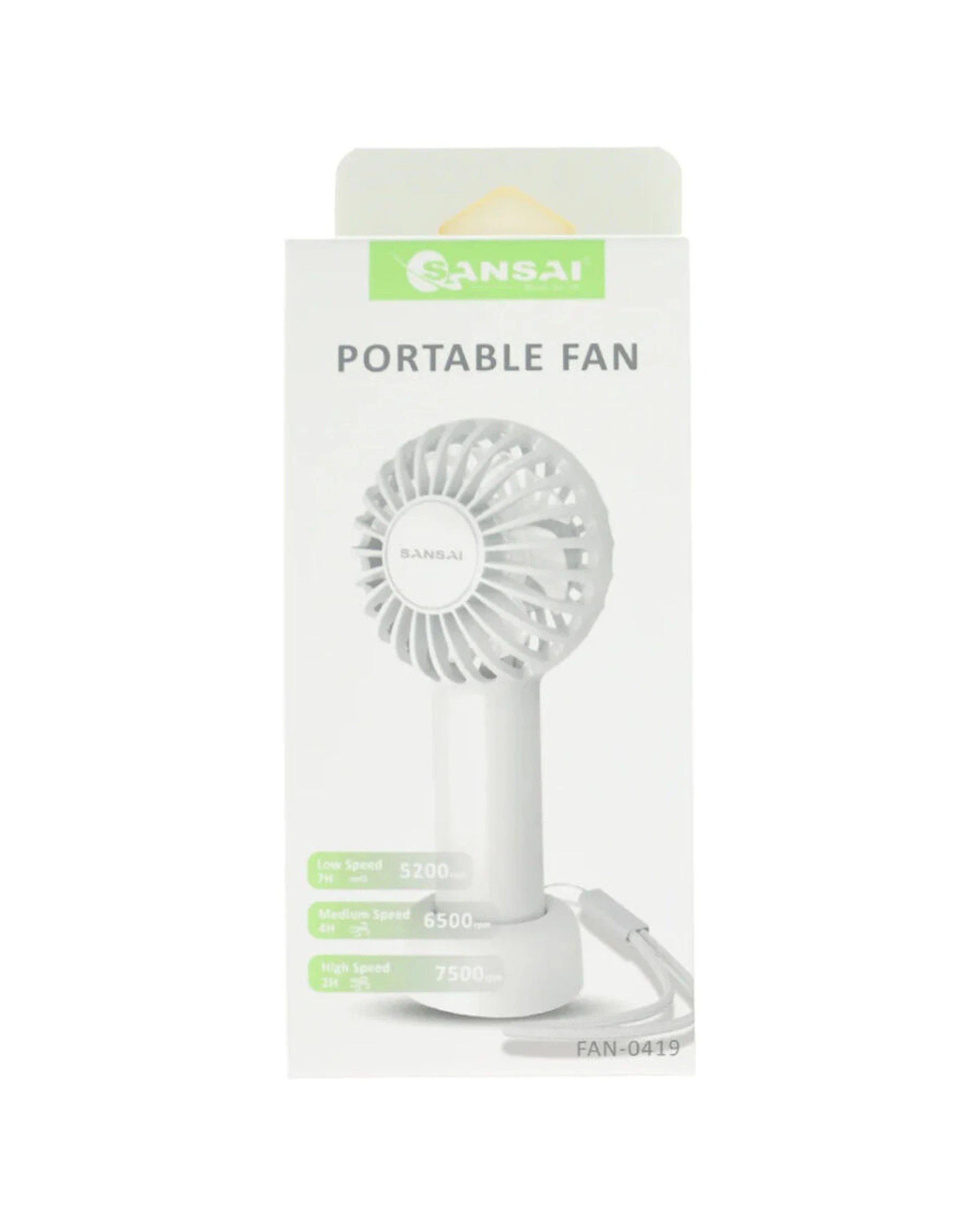2 Sansai 3W Mini Portable Fan With Desk Stand 6x14cm USB Rechargeable 1500mAh - White, 2 of 3