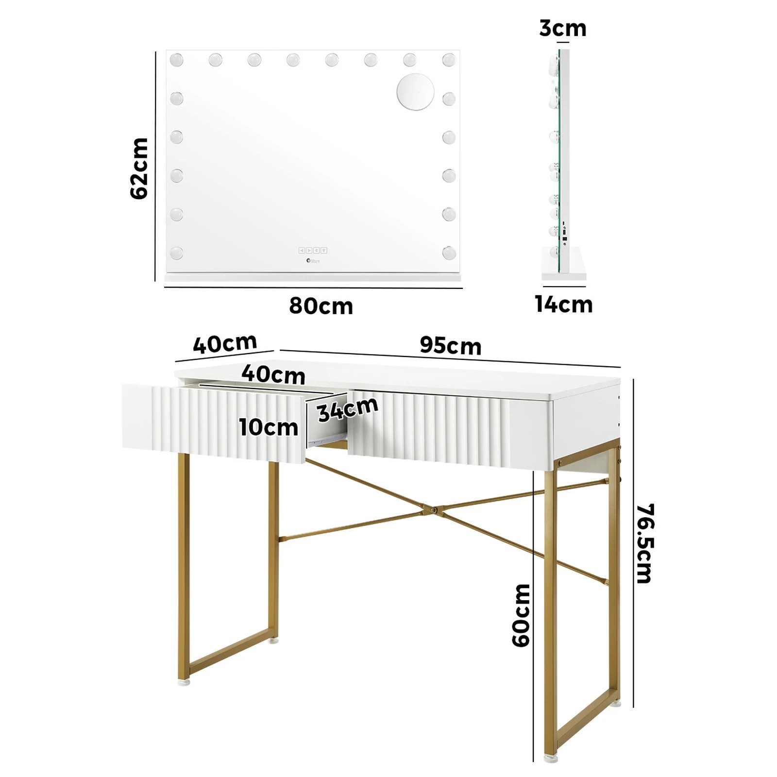 2 Oikiture Dressing Table Bluetooth Makeup Mirror 18 LED Light Vanity Mirror - White, 2 of 8