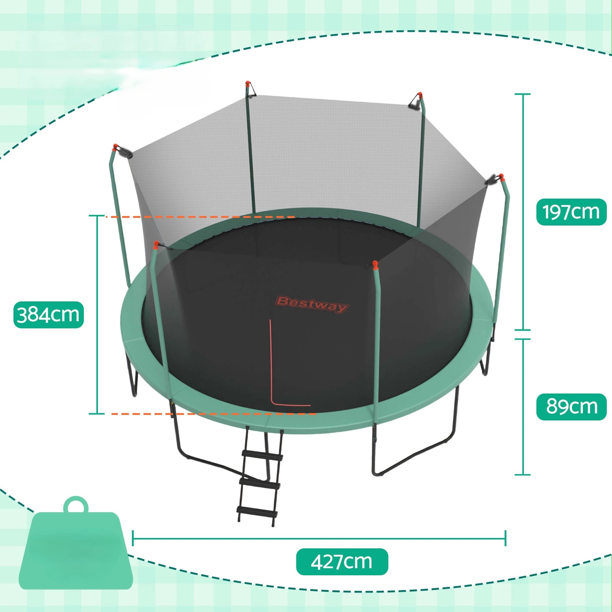 3 Bestway 14ft Trampoline Kids Rebounder Safety Net Enclosure Outdoor Fitness for Ages 6+ - Multi, 3 of 9