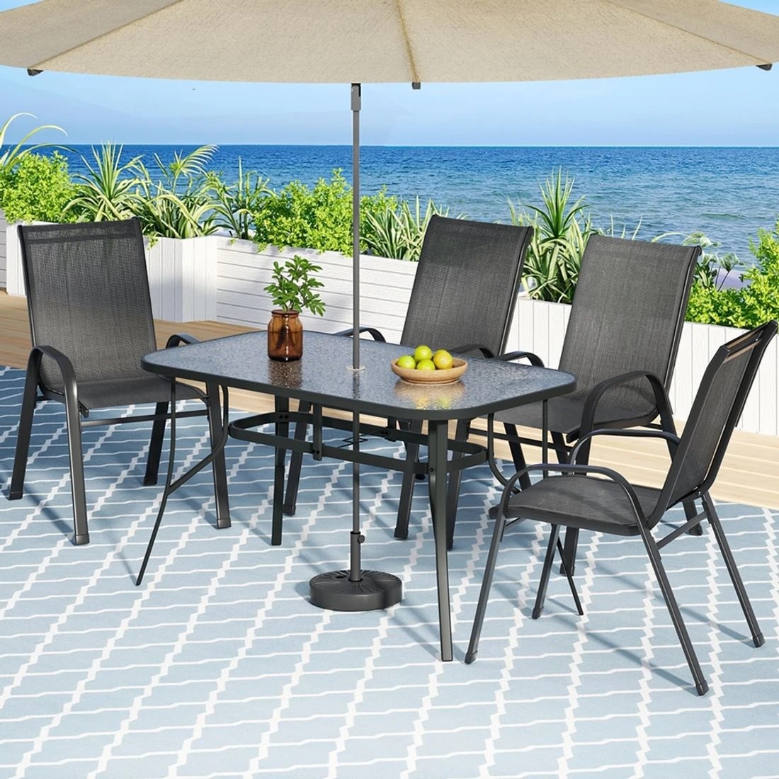 1 Gardeon 5PC Outdoor Dining Set Table and Chairs - Black