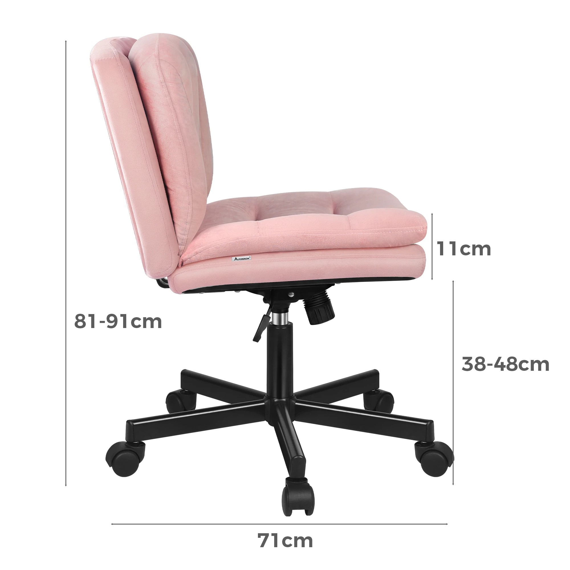 8 Alfordson Armless Office Desk Chair Mid Back Wide Seat w/ Wheels Velvet - Pink, 8 of 8
