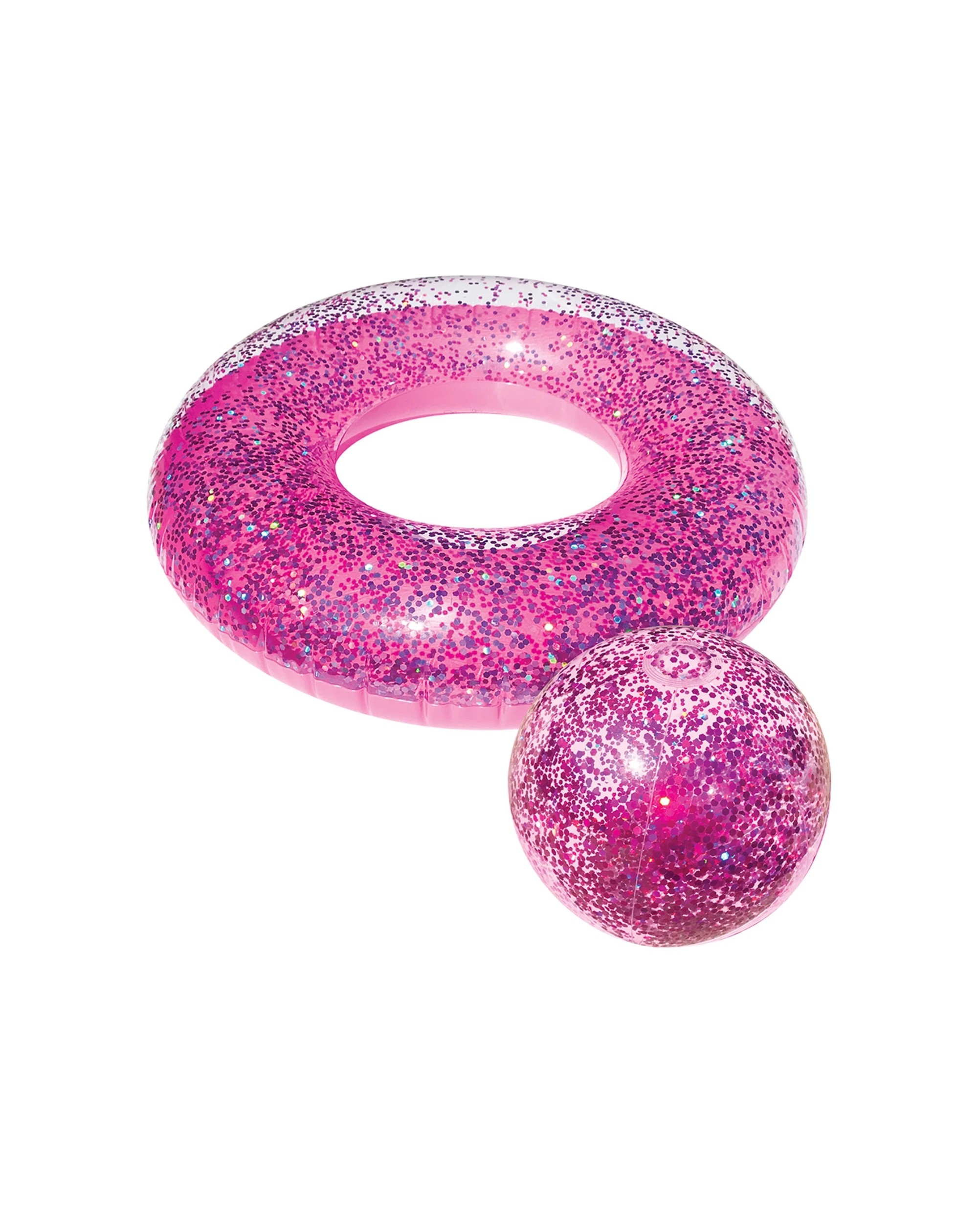 1 Land & Sea 2pc Inflatable Bling Swim Ring & Ball Set - Pink, 1 of 3
