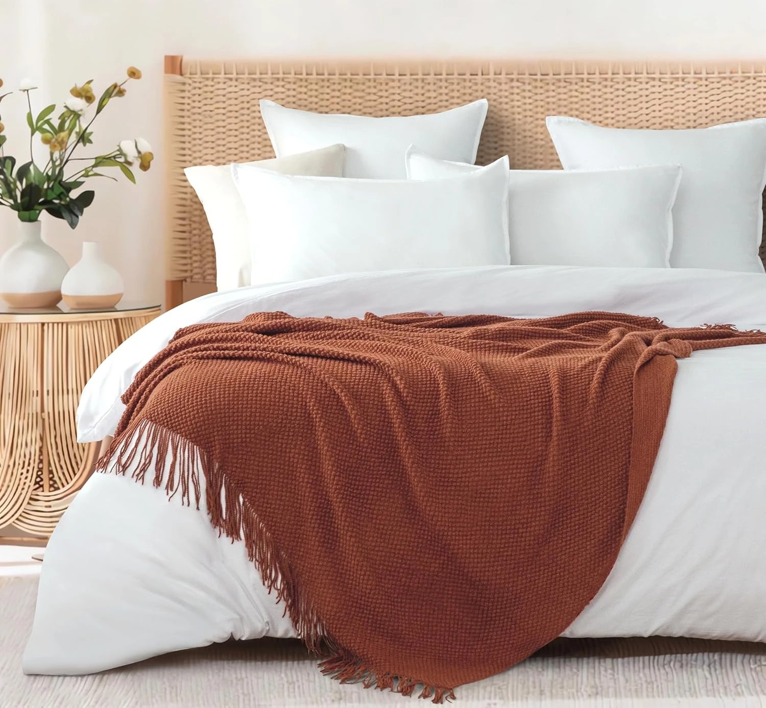 1 Gioia Casa Micro Plush Knitted Throw Blanket Soft Warm Lightweight - Terracotta, 1 of 7