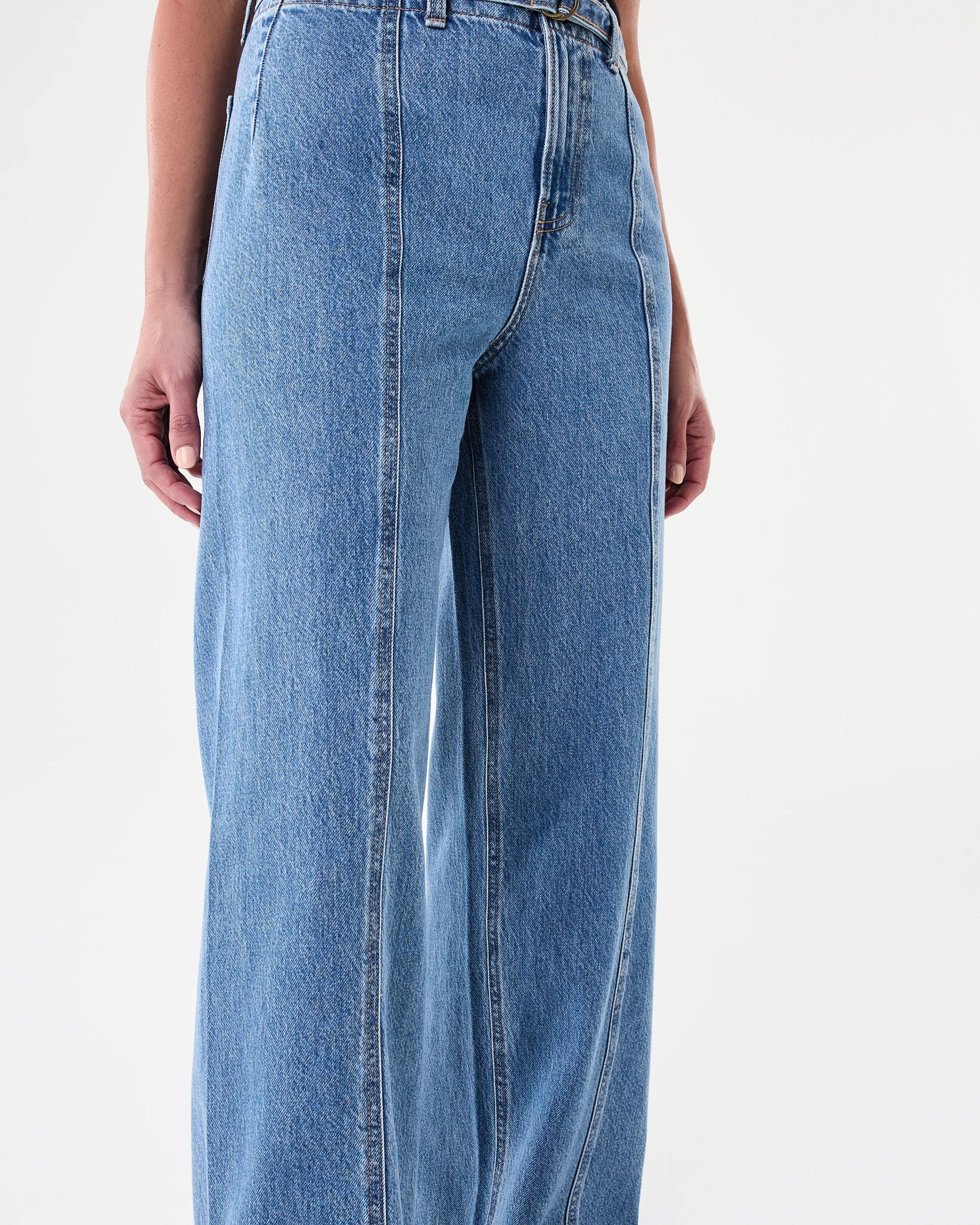 6 Seam Front Self Belt Jeans Mid Wash, 6 of 8